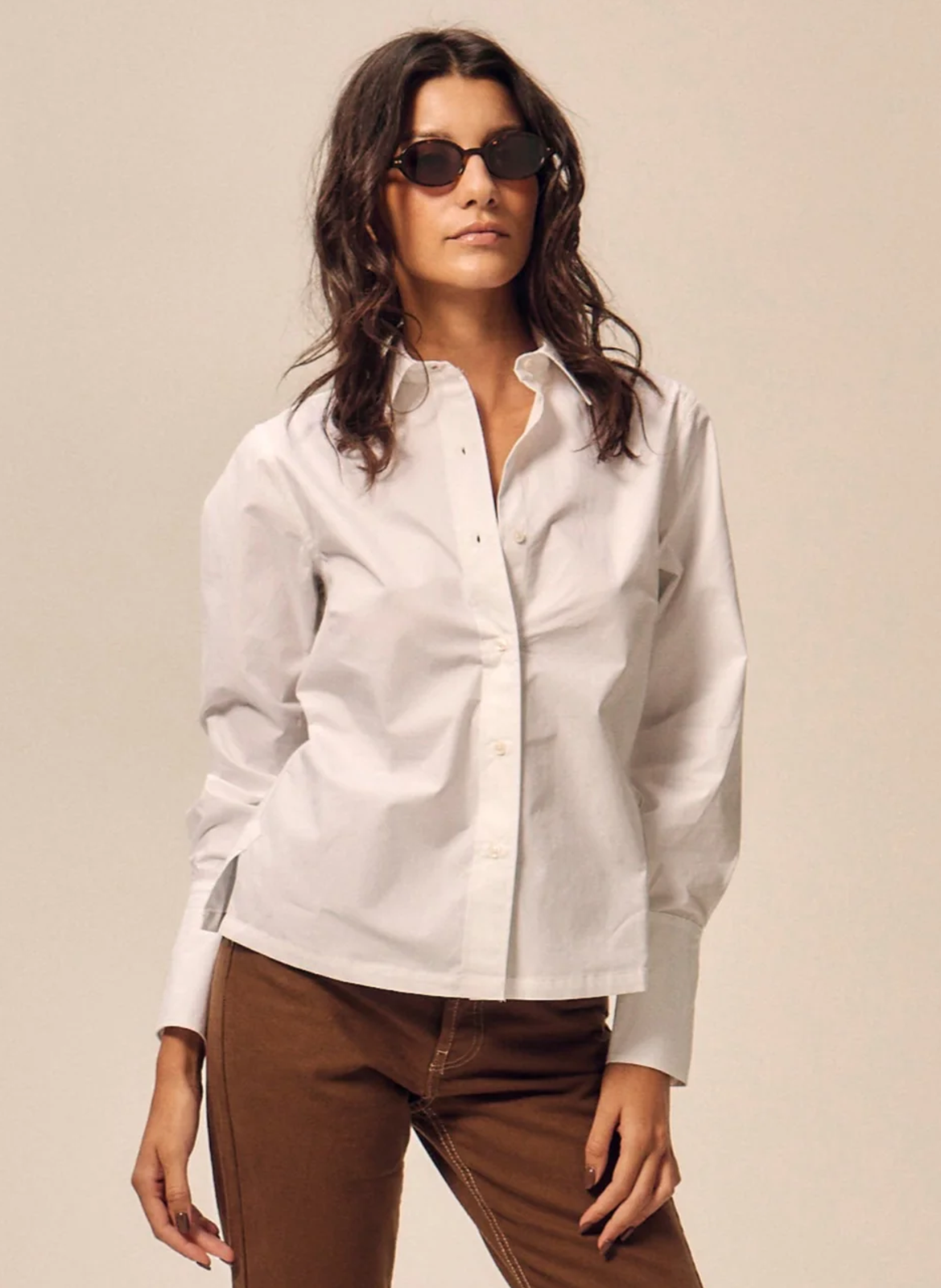 Chemise col classique manches contrastantes en coton NITAH White