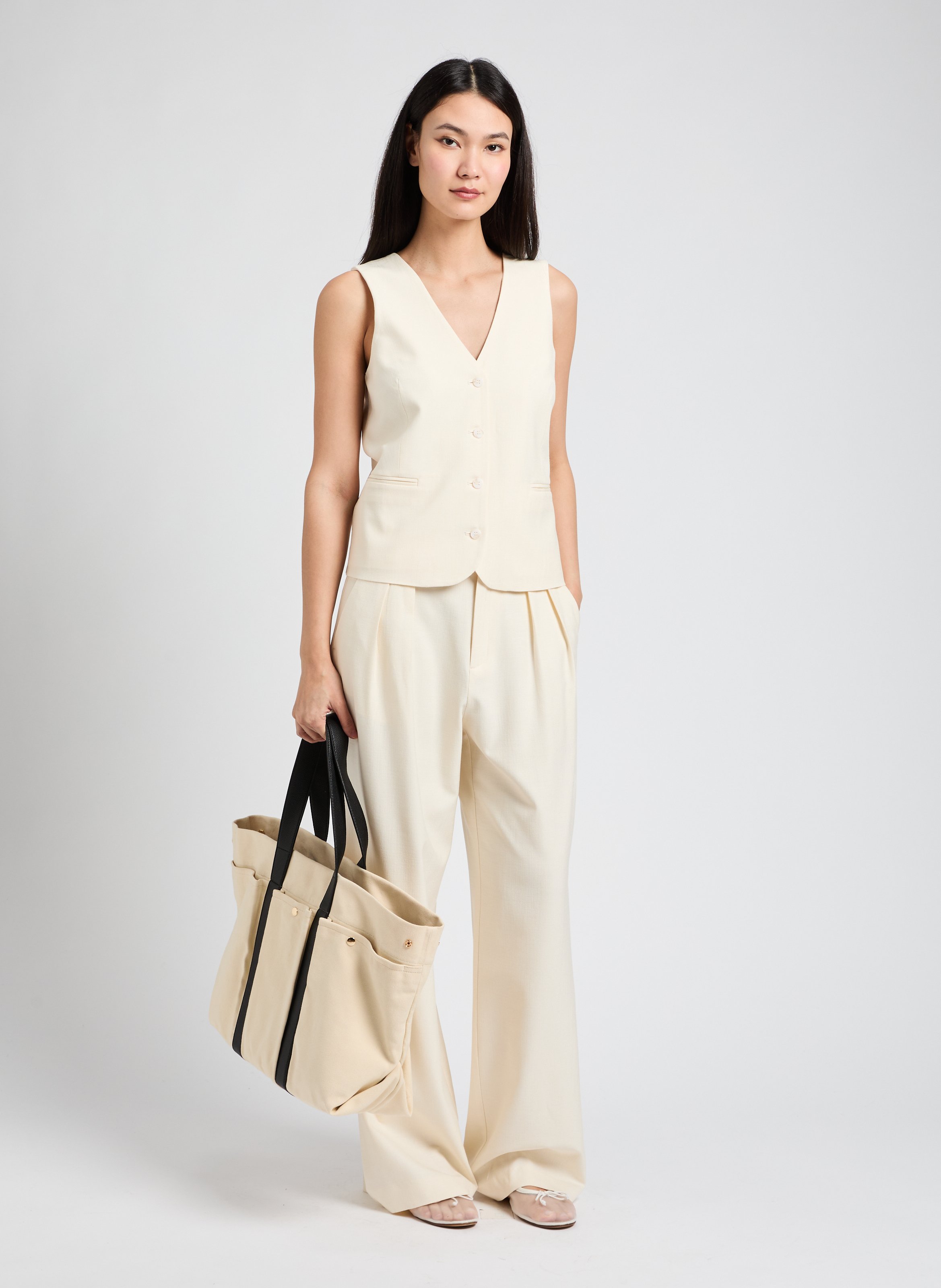 Weit geschnittene Kostümhose Beige