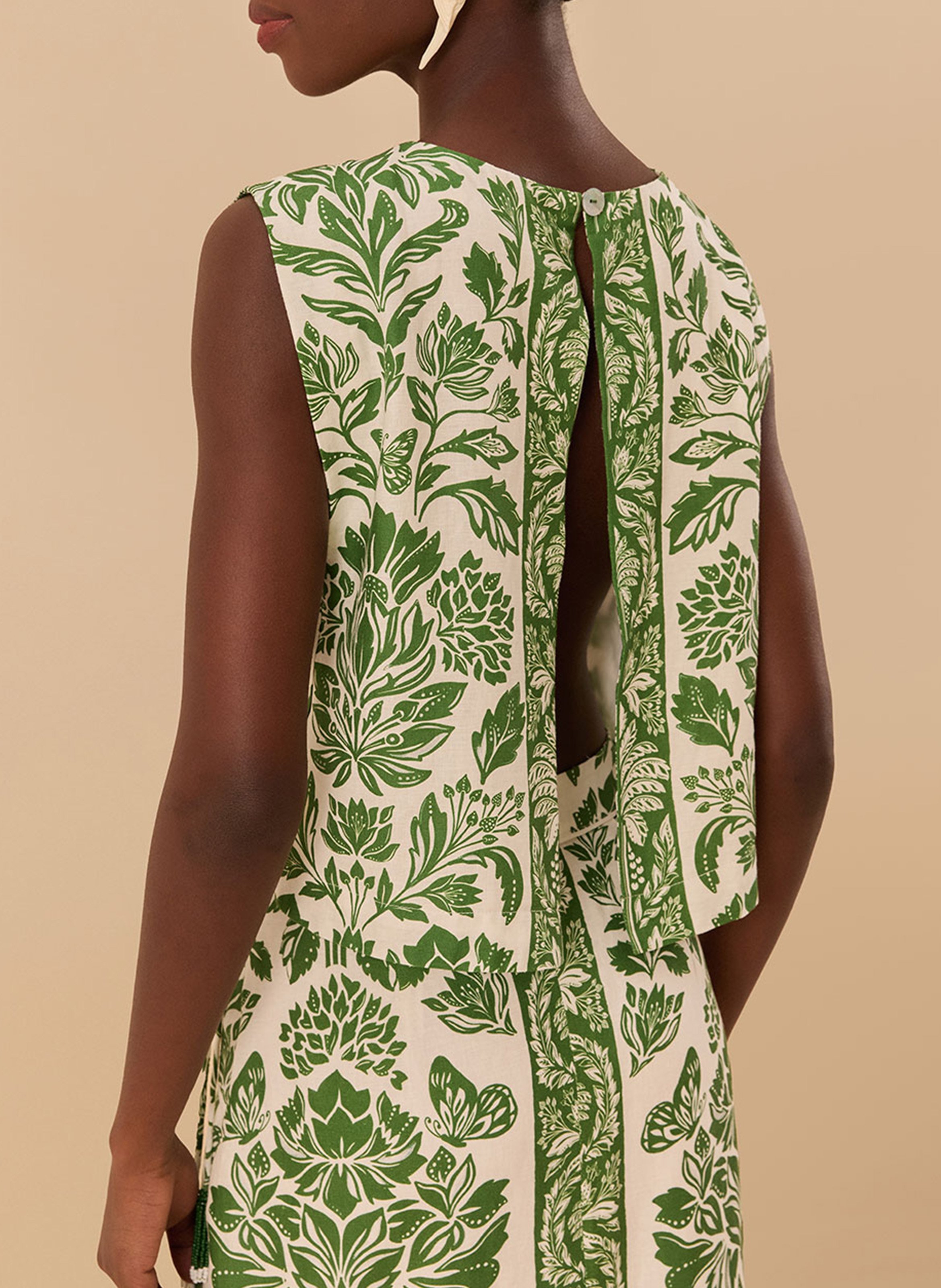 Straight blouse in printed blended linen FARM RIO Green