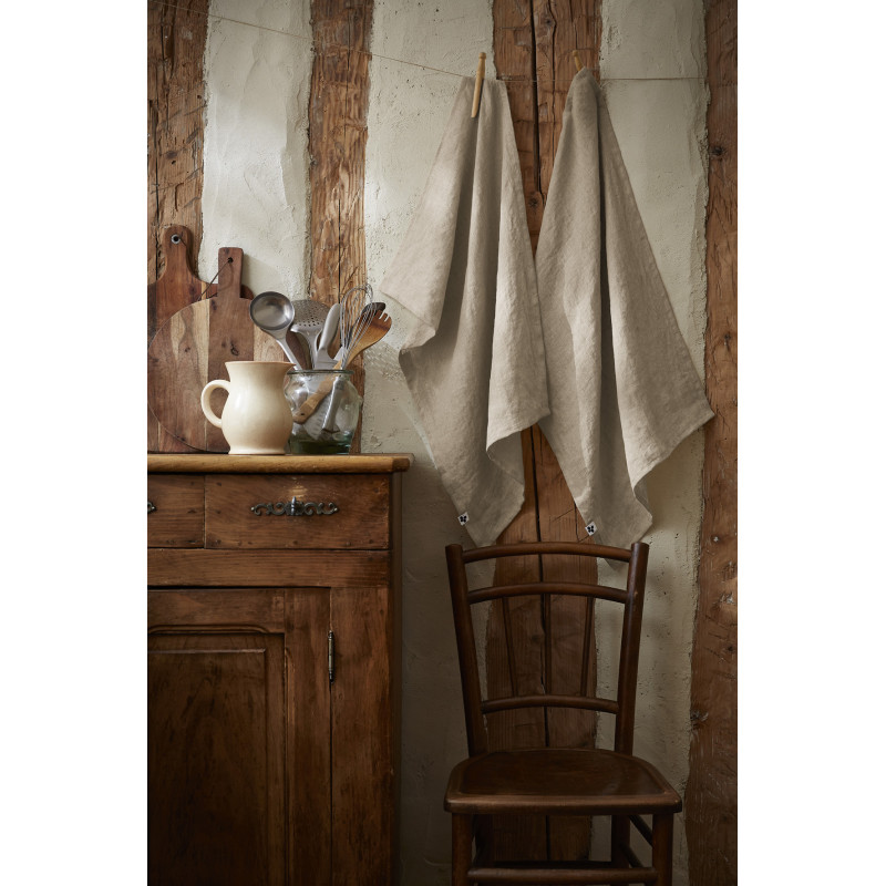 Set of 2 cotton muslin hand towels L'EFFET PAPILLON Beige