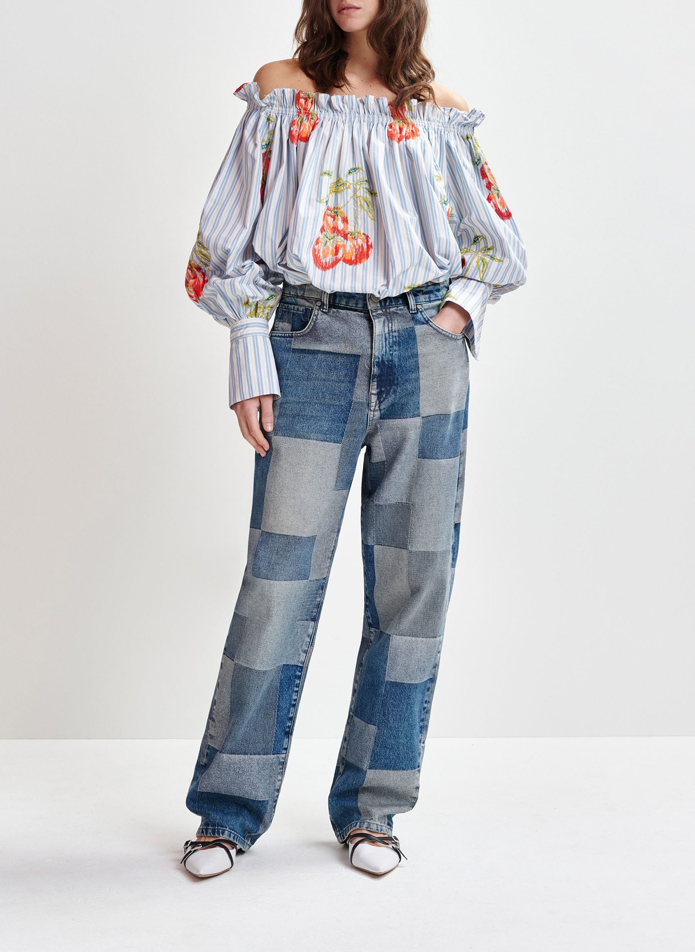 Chemise épaules dénudées à rayures ESSENTIEL ANTWERP Bleu