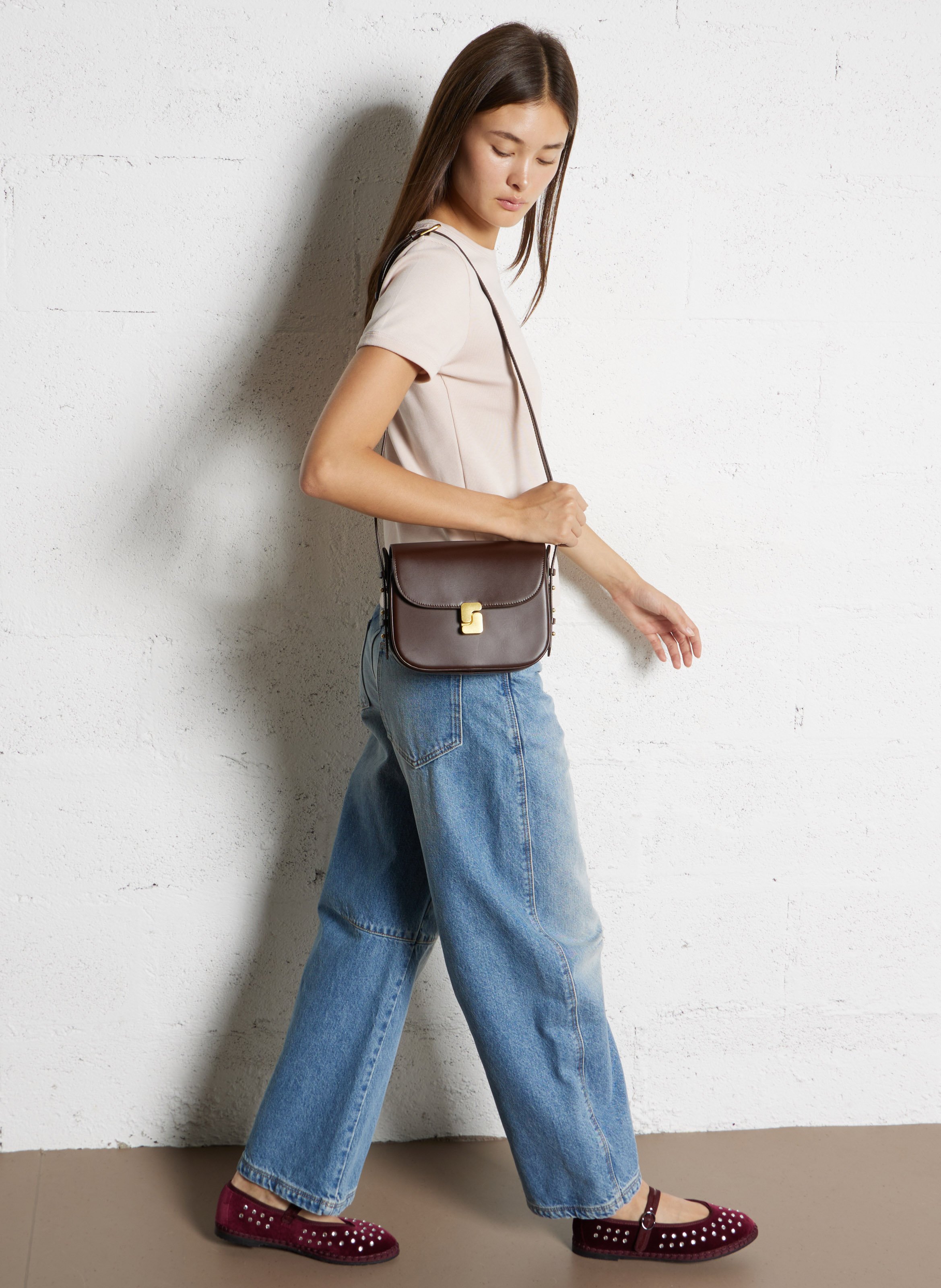 Leren crossbodytas  SOEUR Bruin