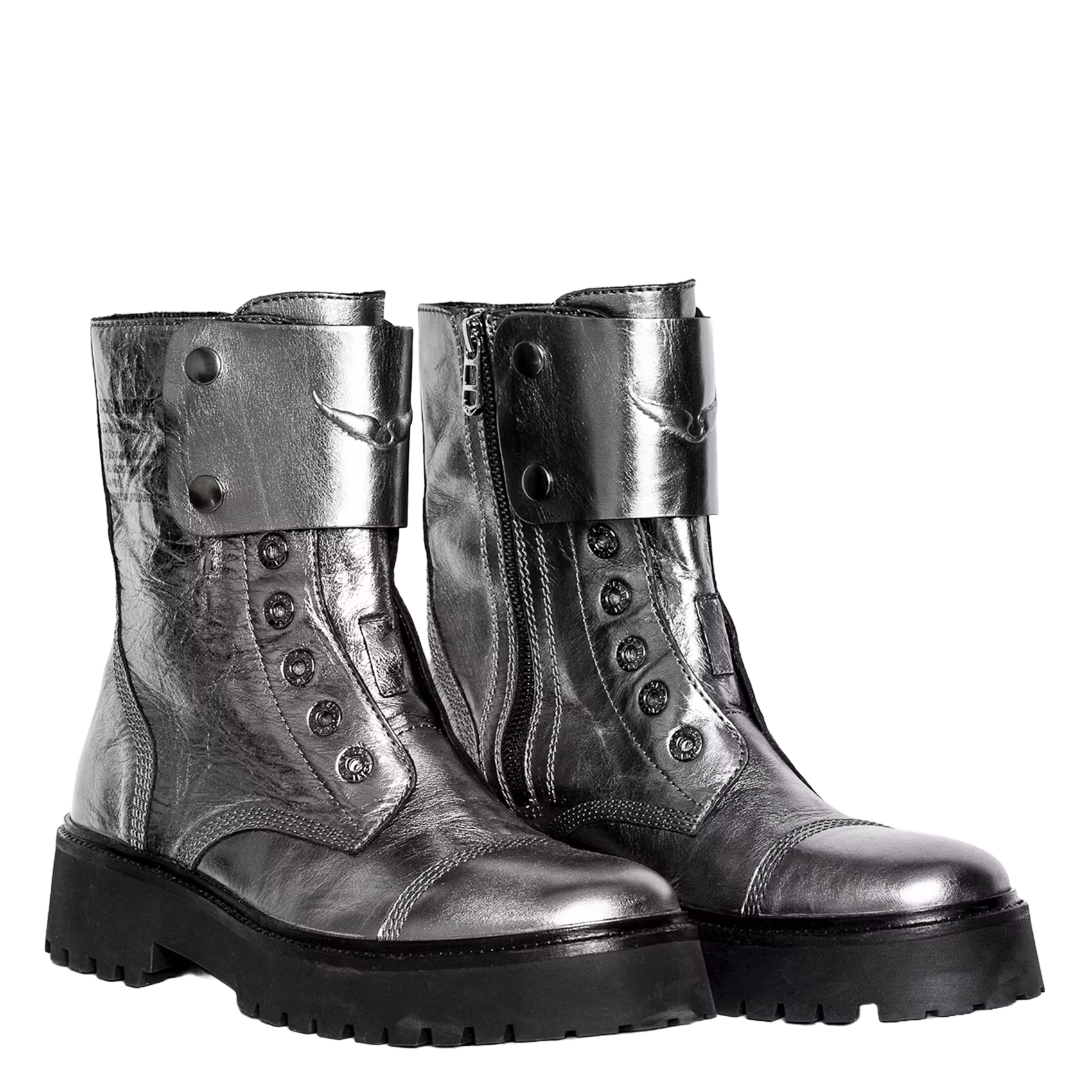Boots rangers zippée métallisées en cuir ZADIG&VOLTAIRE Gris