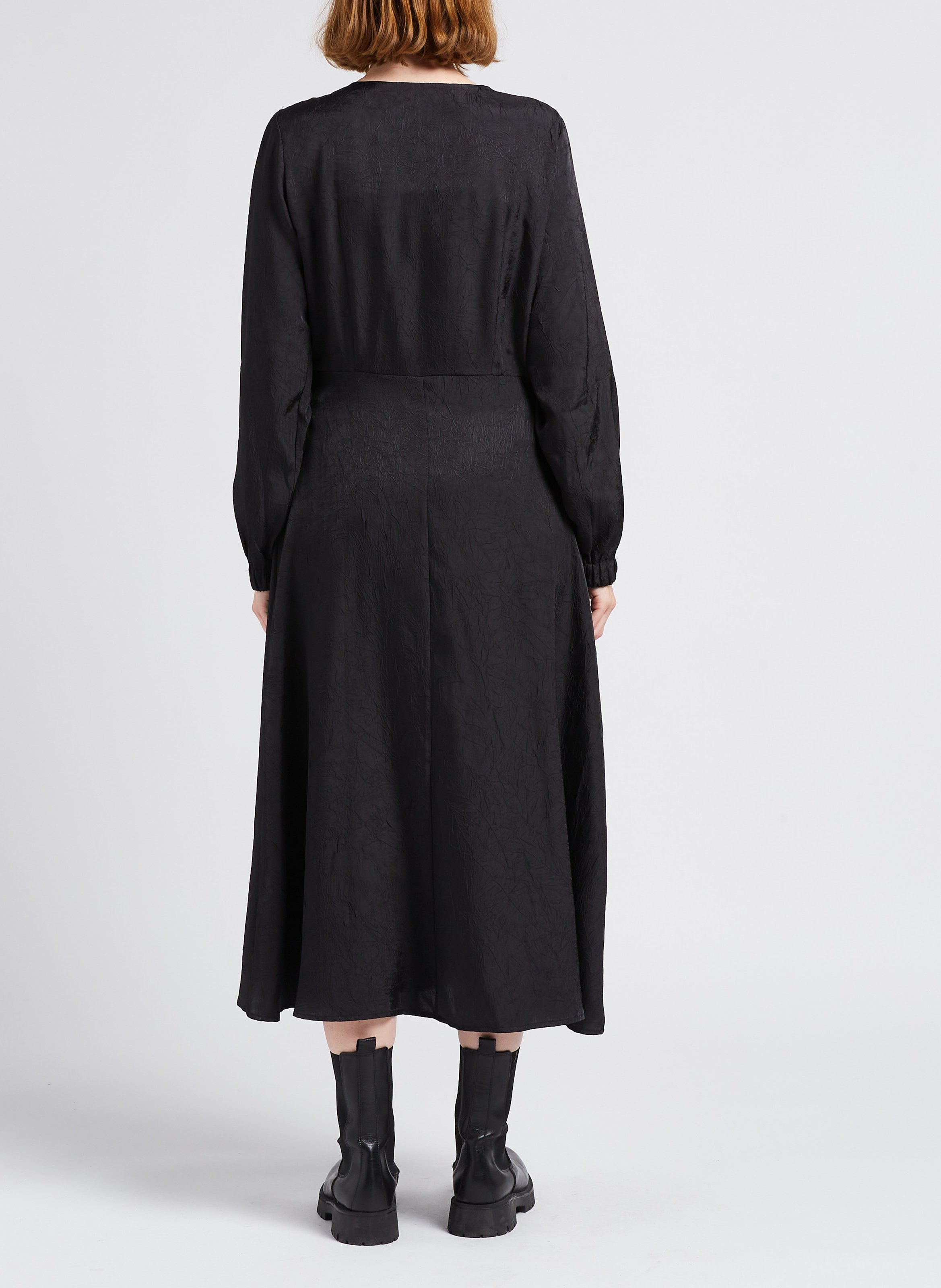 Robe midi col V  Noir