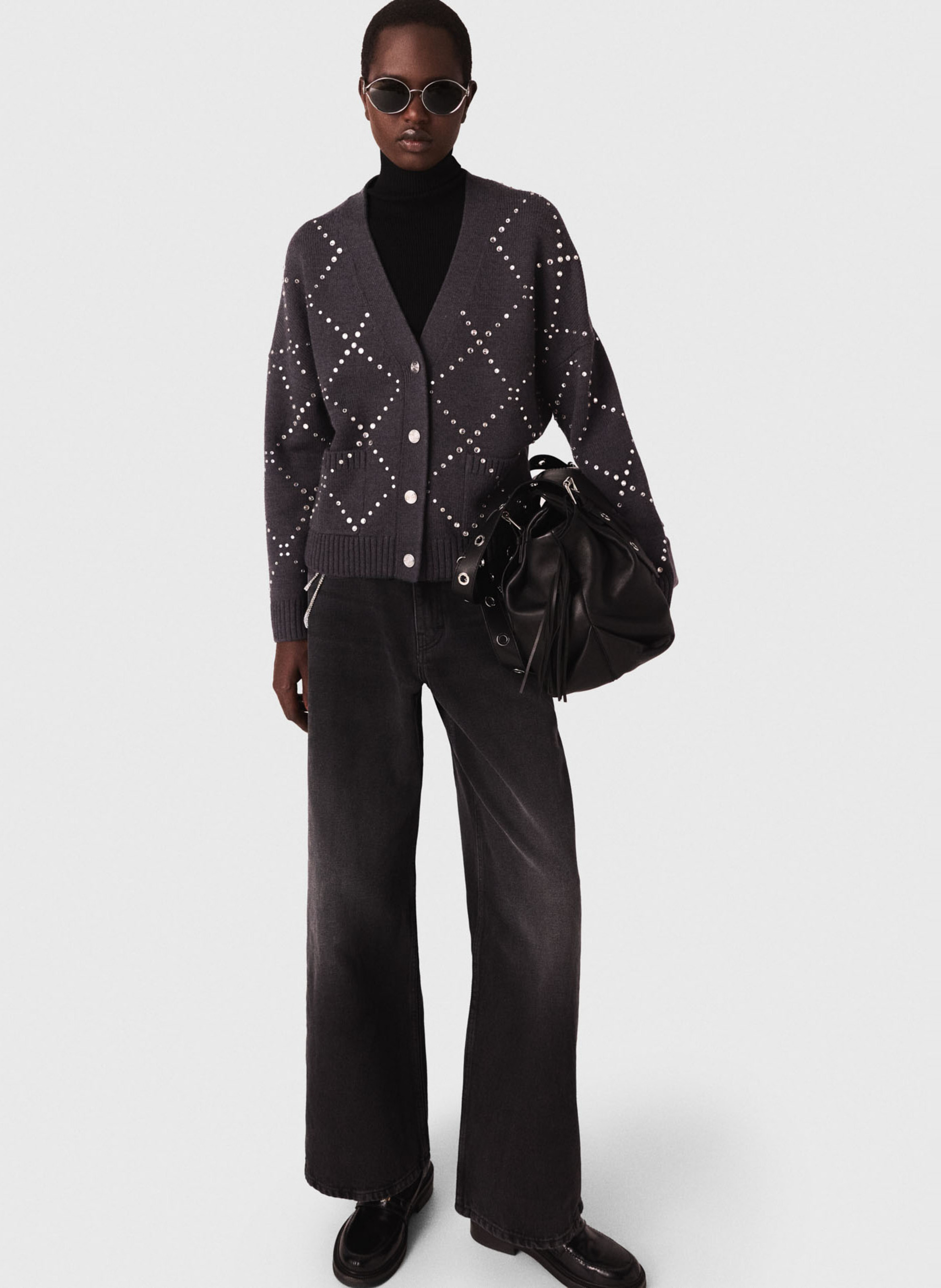 V-hals vest met strass MAJE Grijs