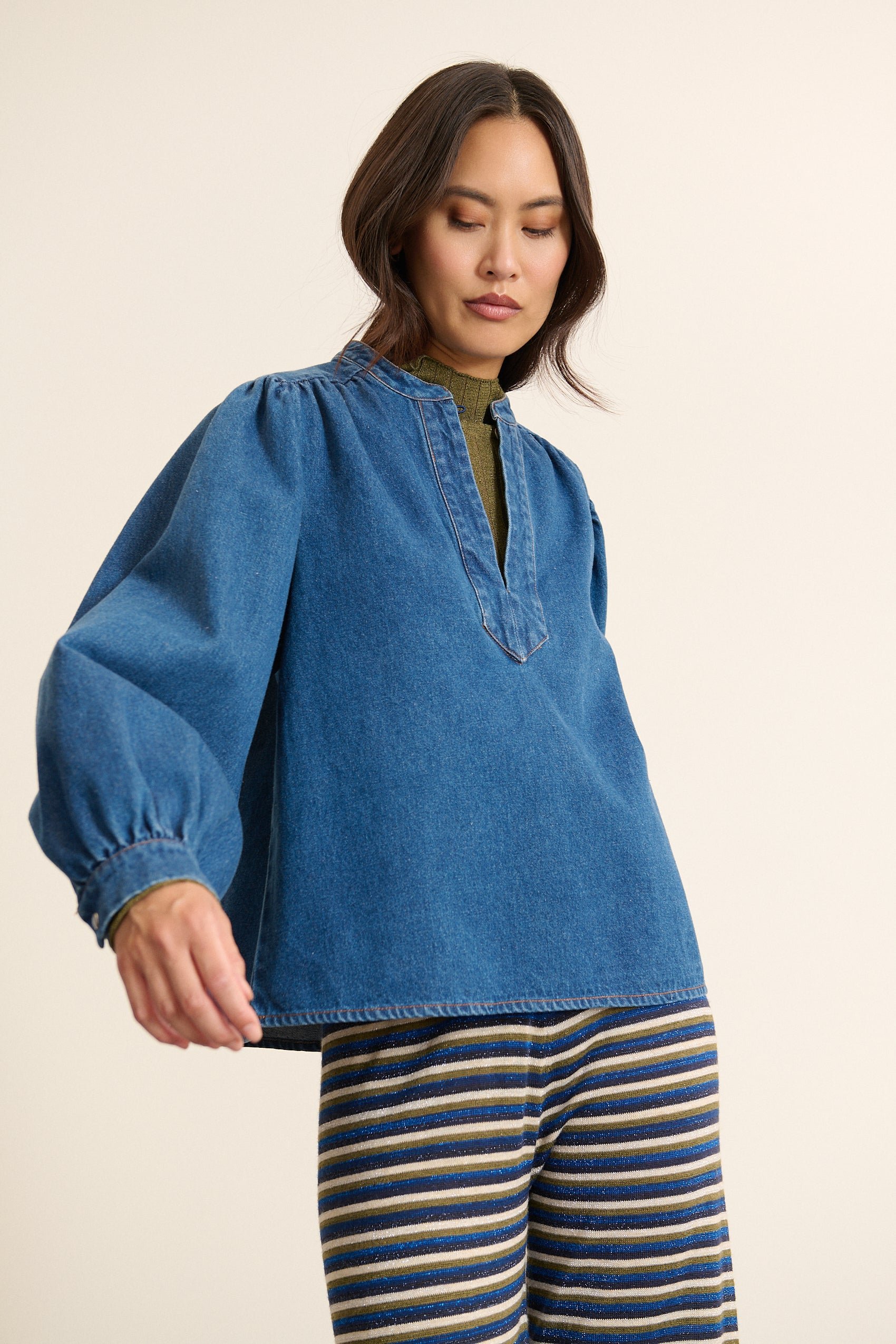 Long-sleeved Tunisian collar blouse GARANCE PARIS Blue