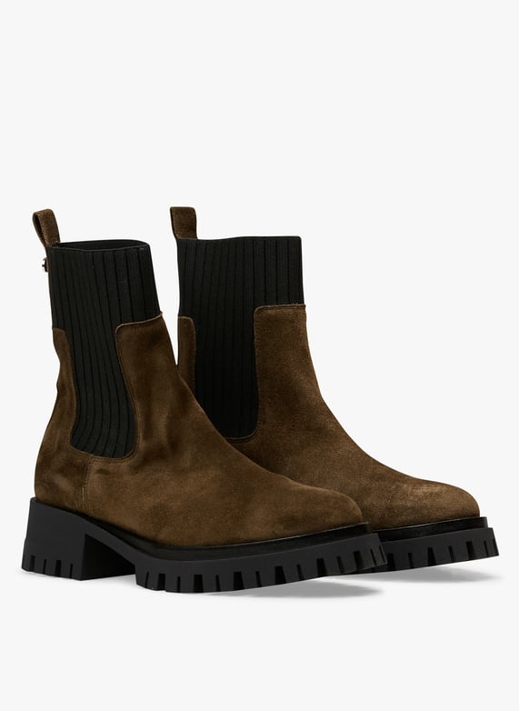 Boots à enfiler en cuir velours uni | Kaki by MELLOW YELLOW Boots à enfiler en cuir velours uni Kaki