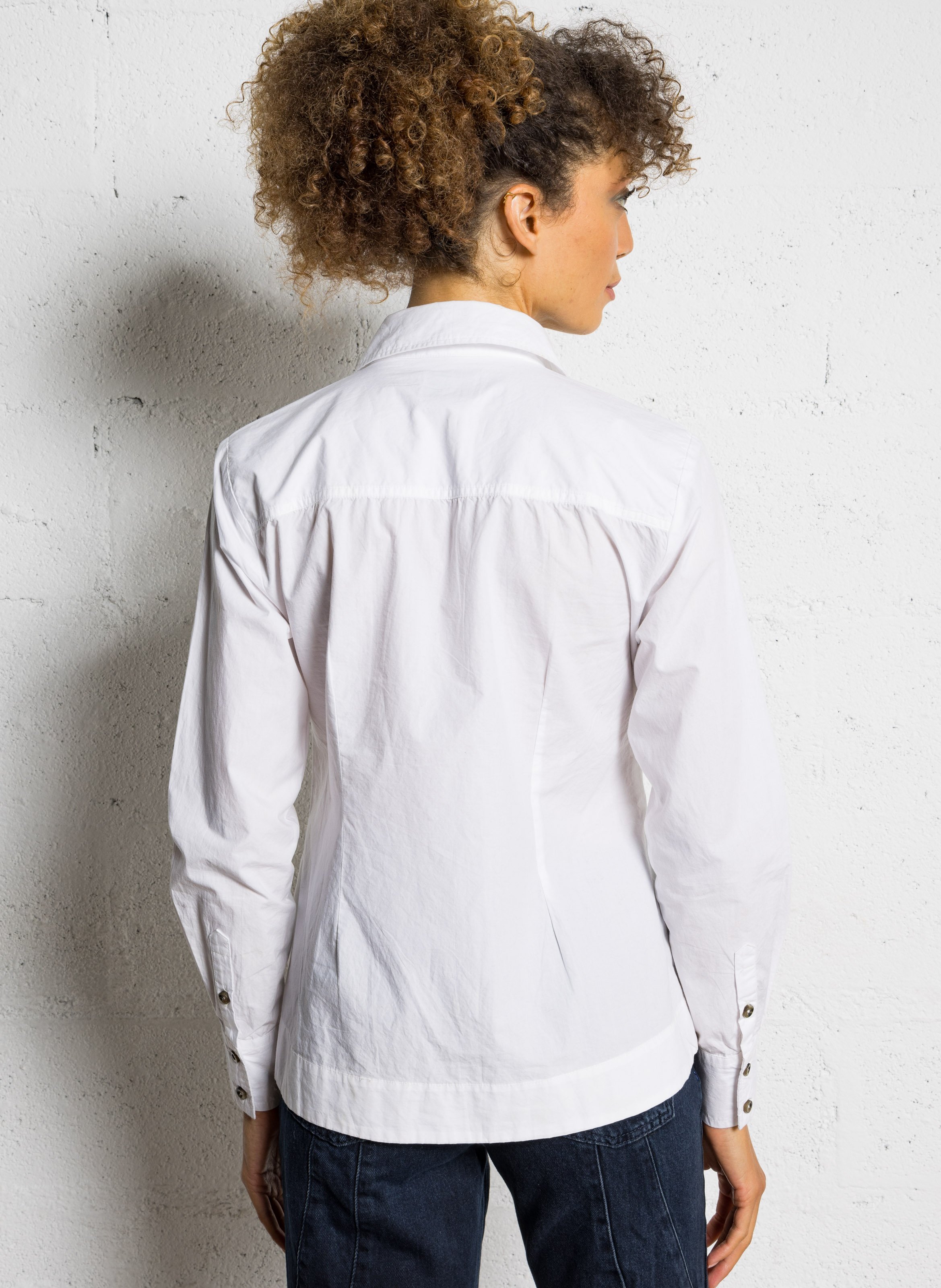 Chemise droite unie à fronces Blanc