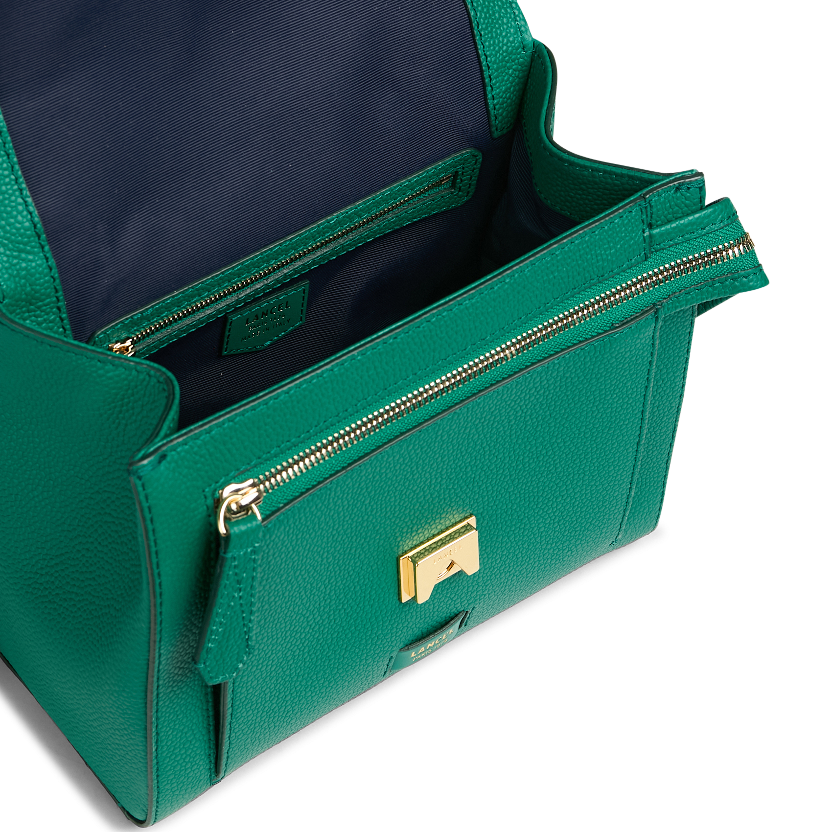 Sac à rabat en cuir grainé LANCEL Vert