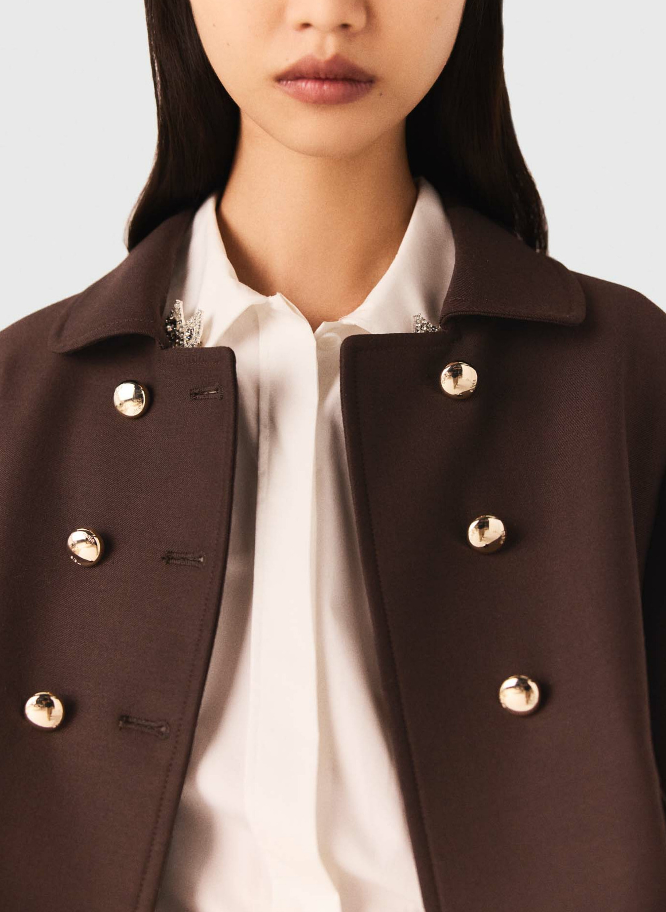 Veste courte droite col classique MAJE Marron
