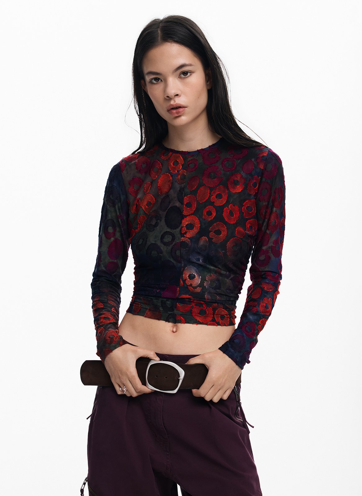 Top ajusté col rond imprimé DESIGUAL Rouge
