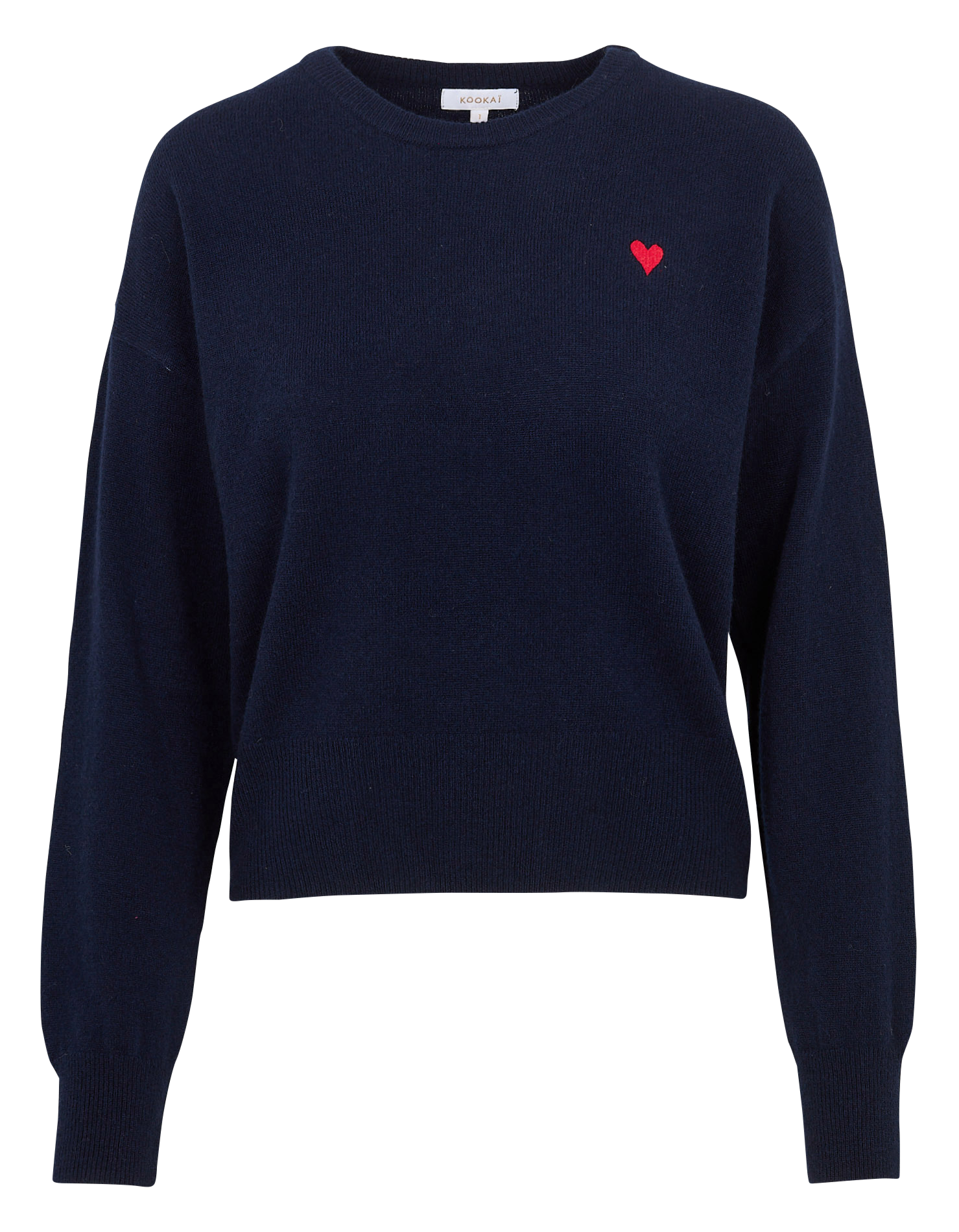 Pull ample col rond brodé en laine et cachemire KOOKAI Bleu