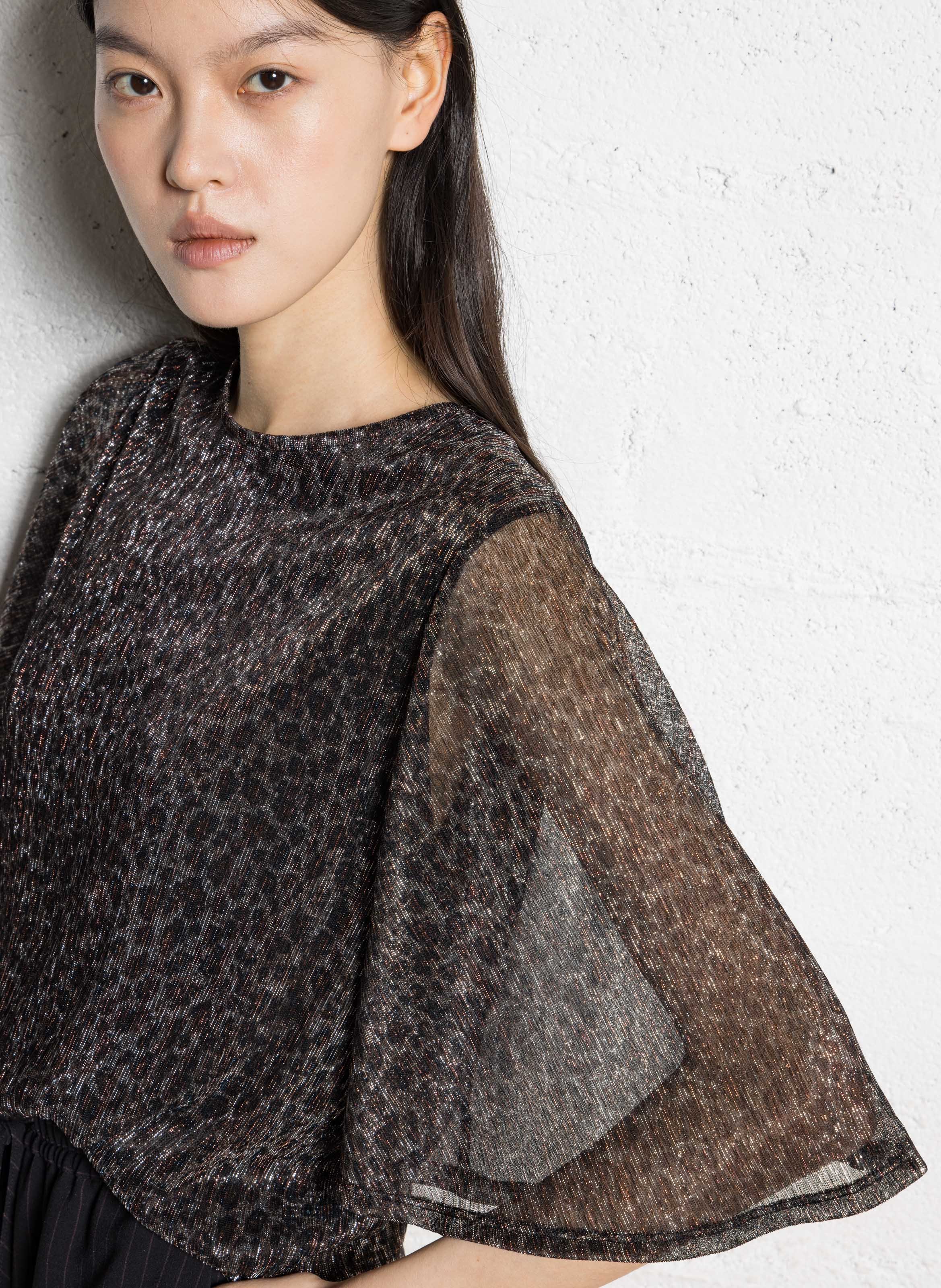 Straight printed round-neck top IKKS Black