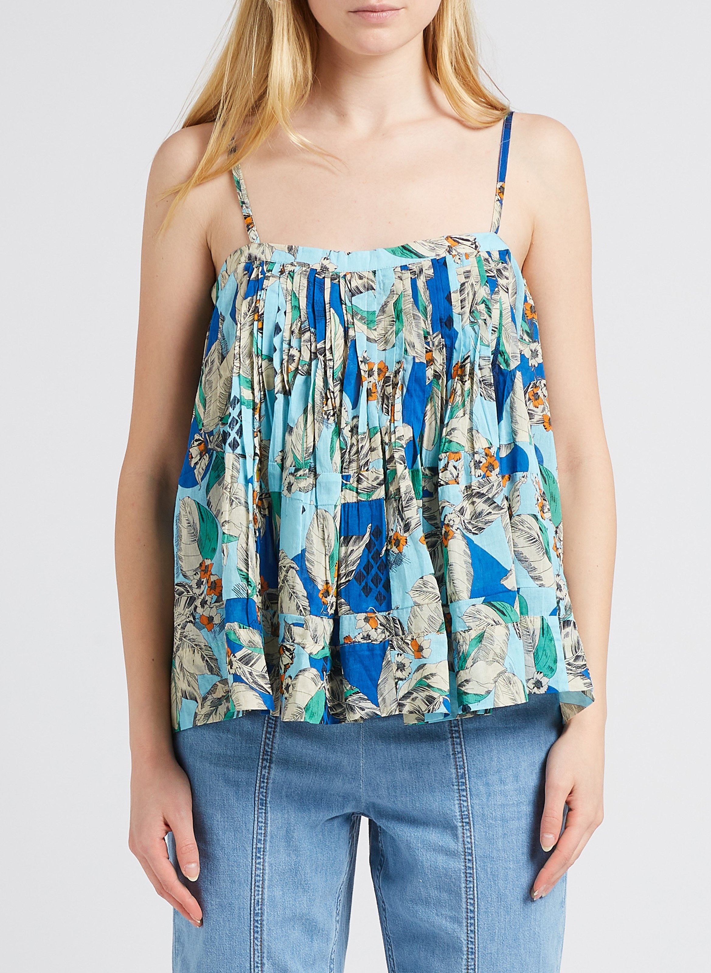 Floral print cotton top BELLEPIECE Blue