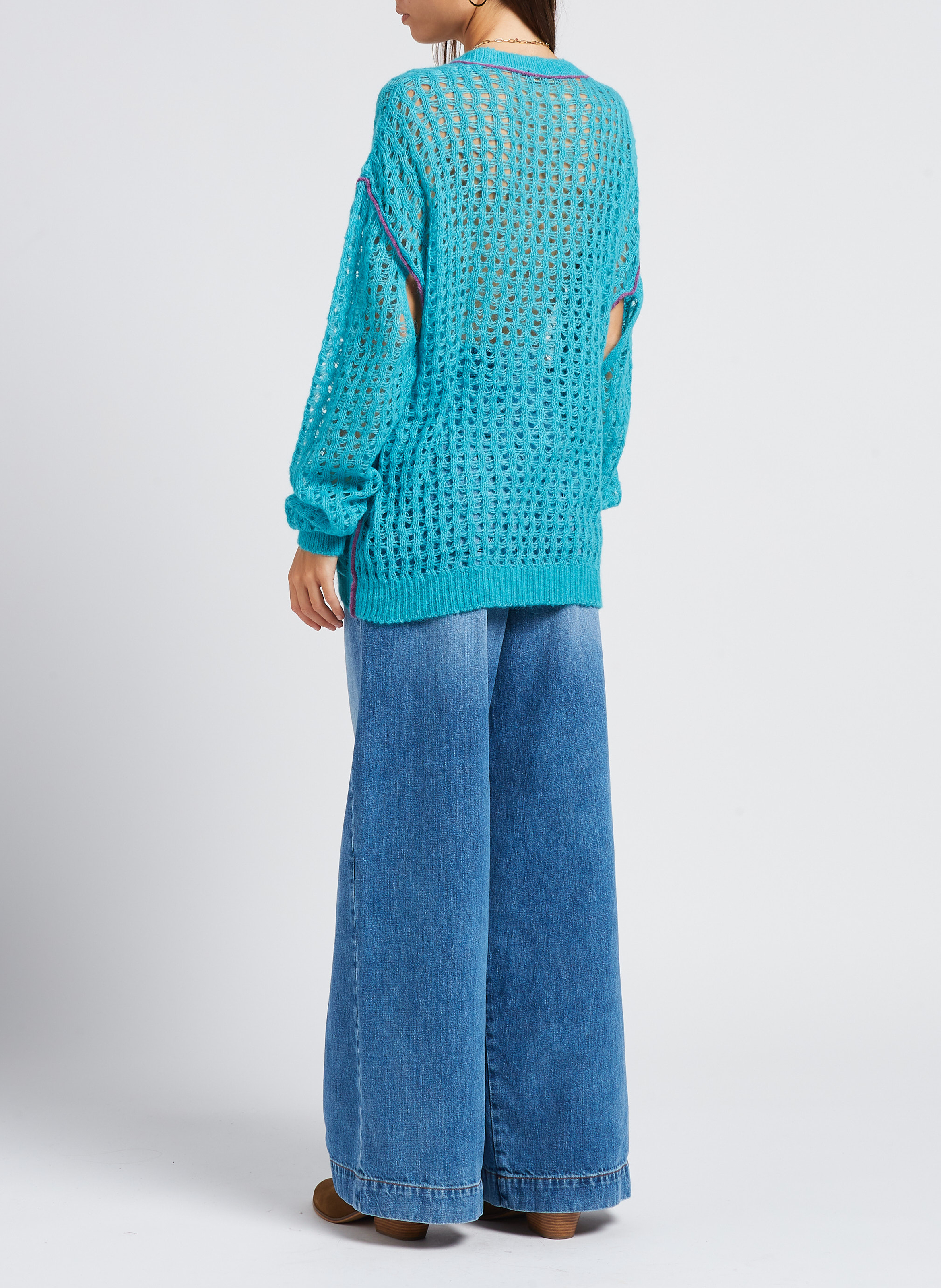 V-neck sweater in mesh MES DEMOISELLES Blue