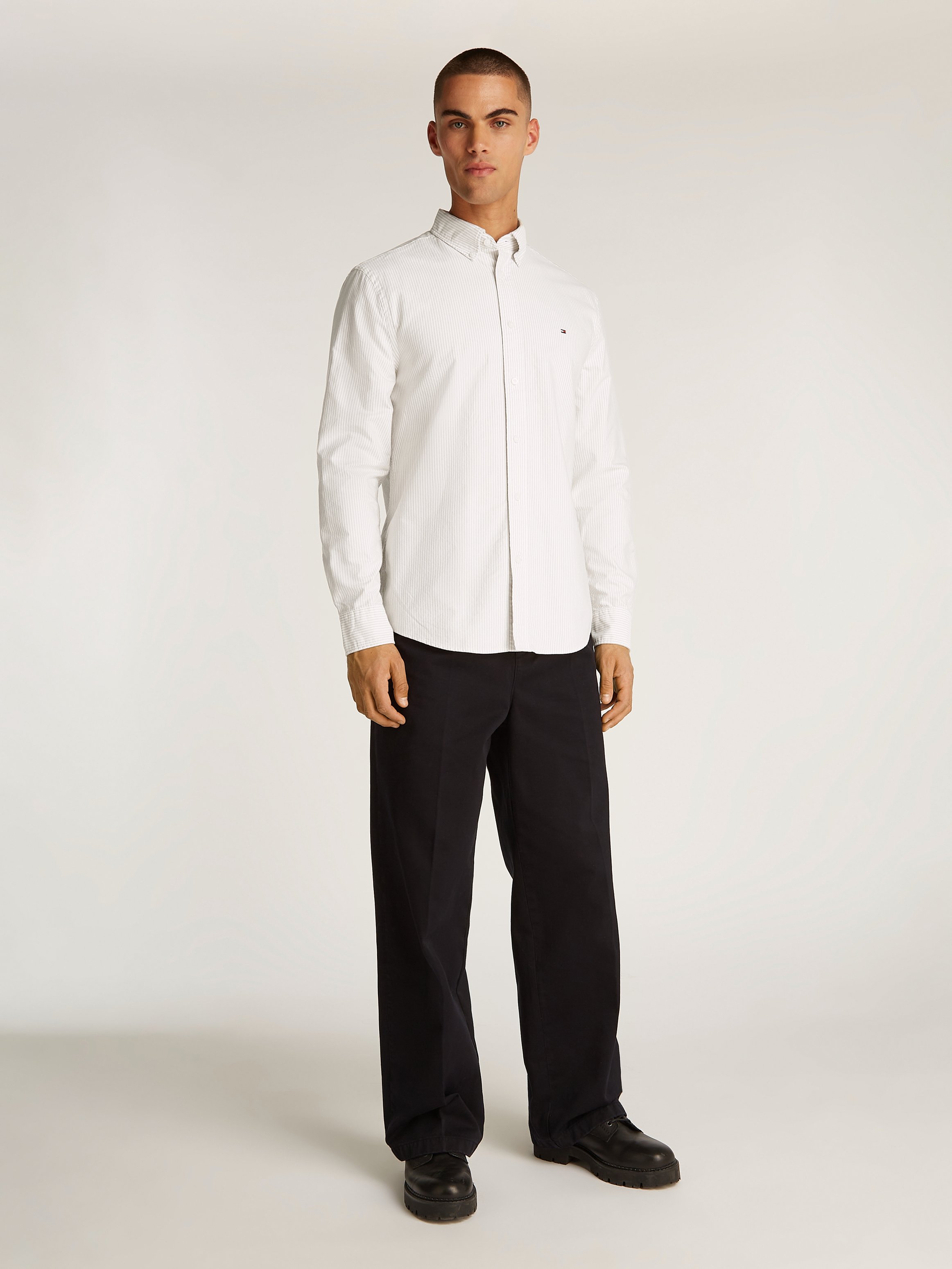 Chemise droite rayée en coton TOMMY HILFIGER Beige