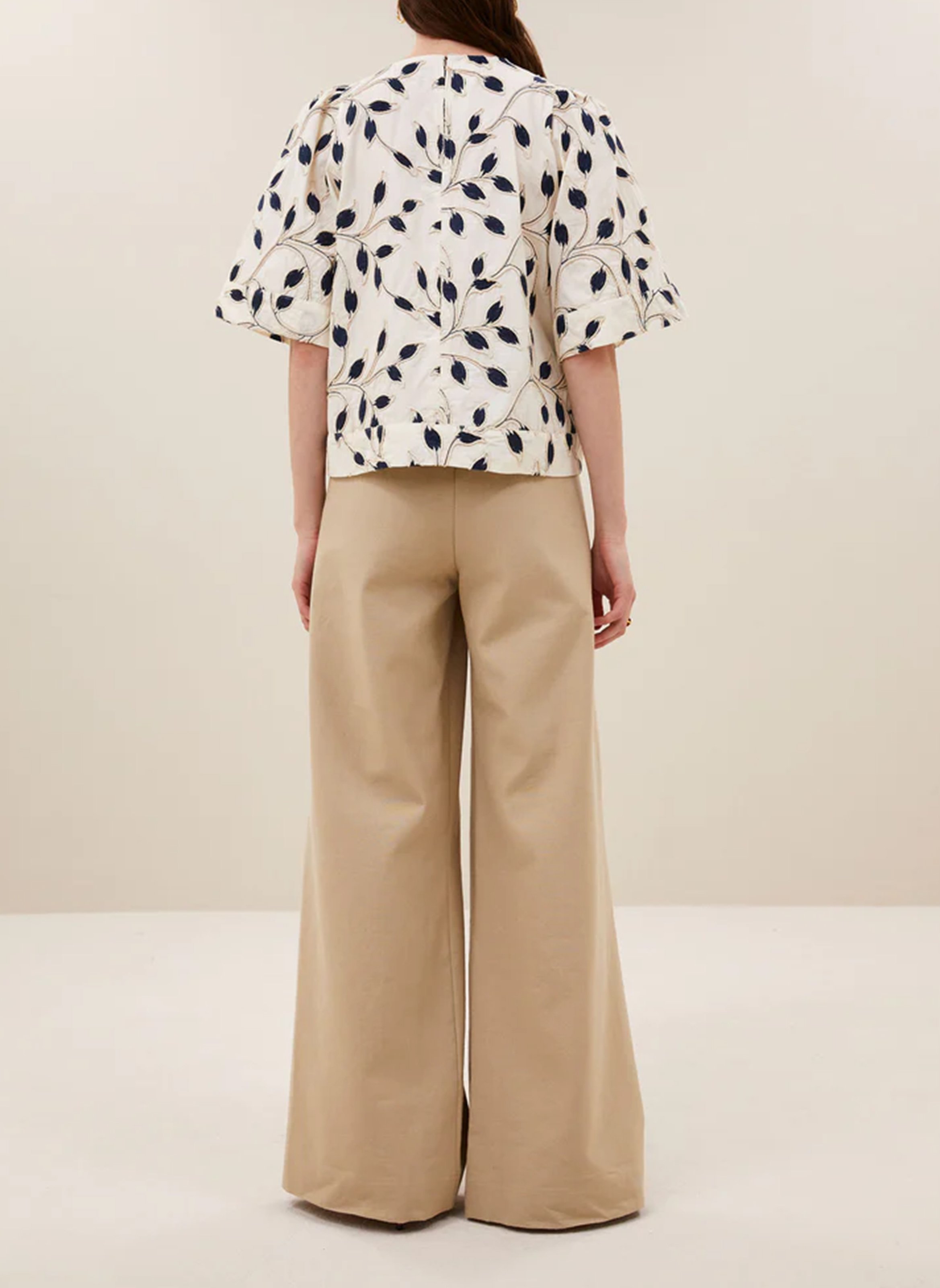 Wijde broek met hoge taille - linnen/katoenblend BY BAR Beige