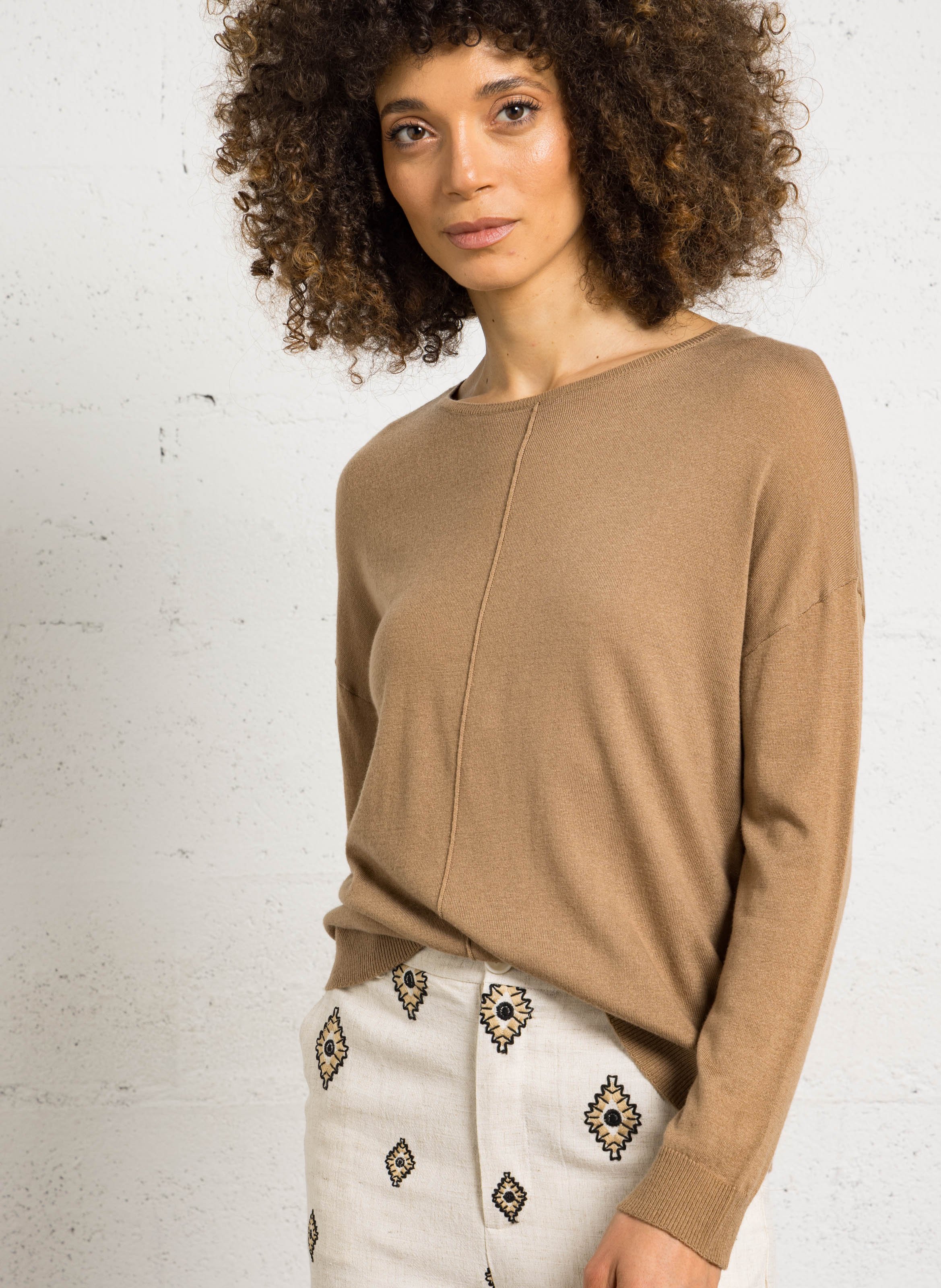 Pull col bateau manches longues uni SUD EXPRESS Marron