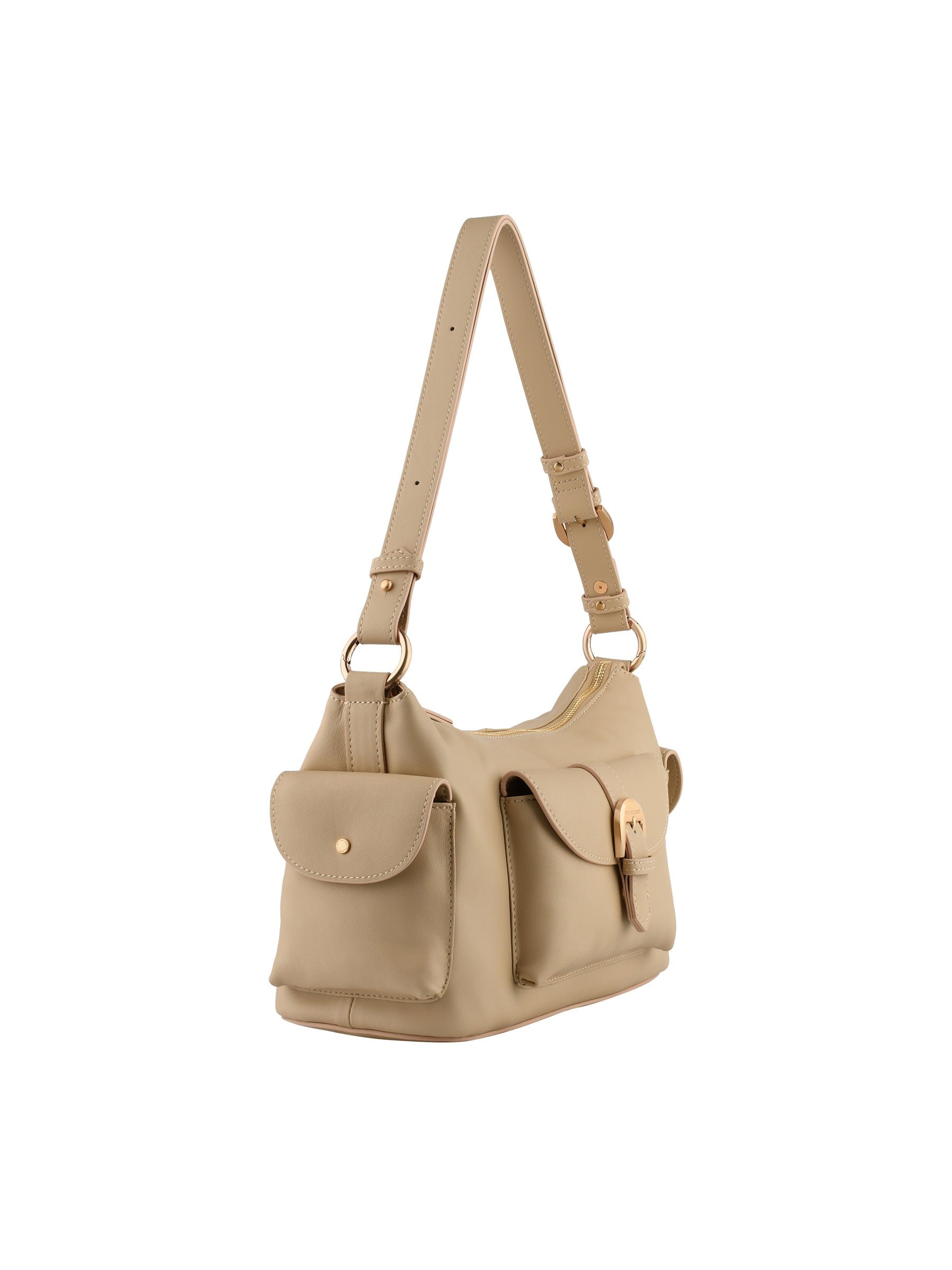 Calfskin leather shoulder bag POURCHET Beige