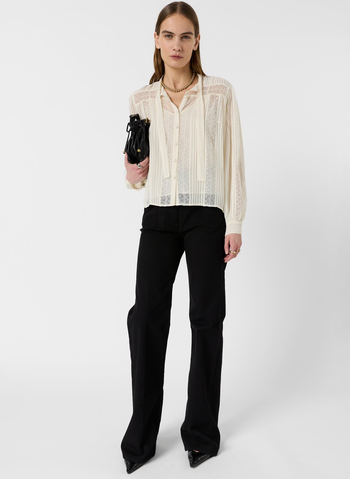 Classic-collar shirt with ribbon tie GERARD DAREL White