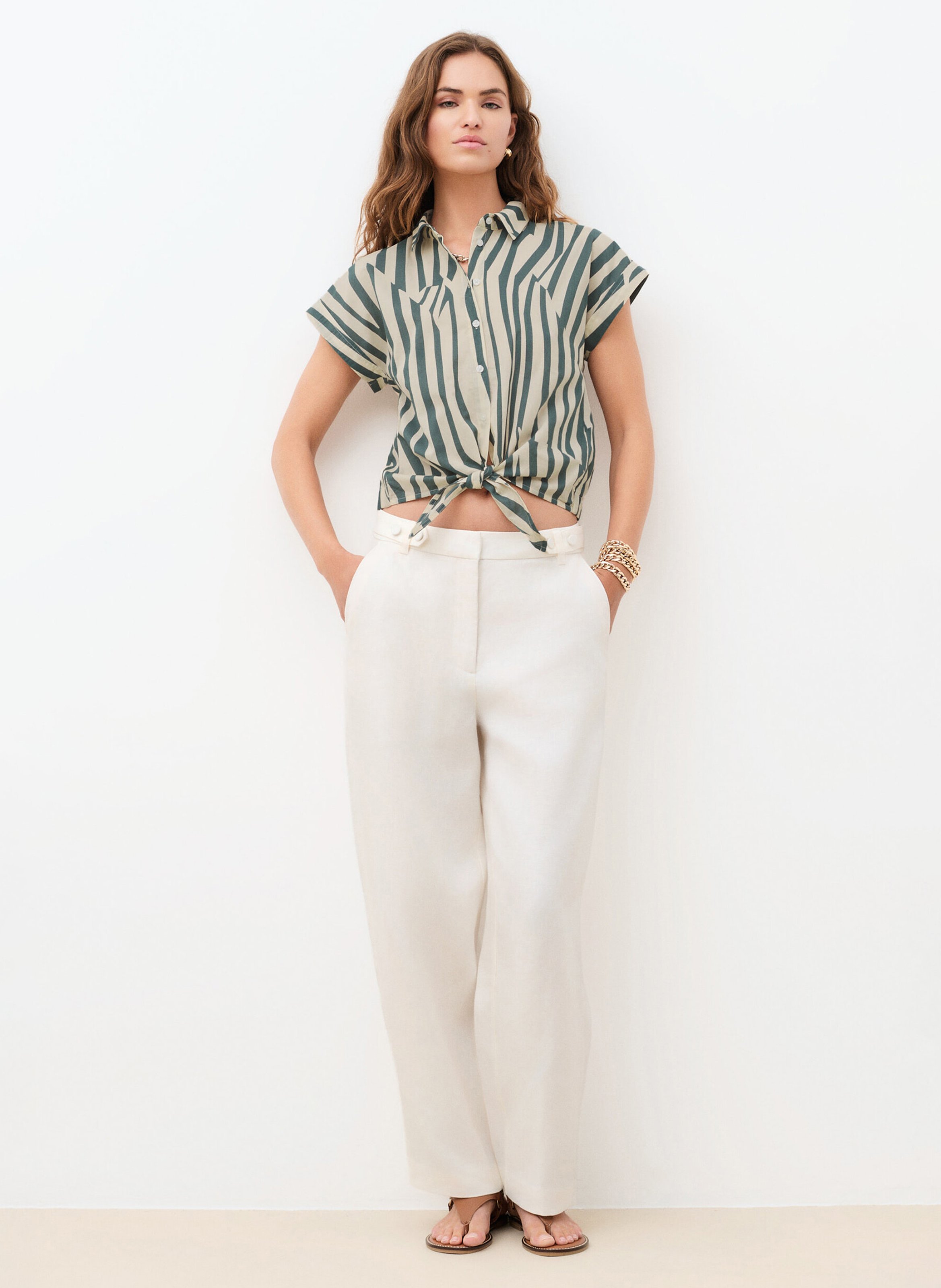 Chemise droite col classique en coton bio imprimé CAROLL Vert