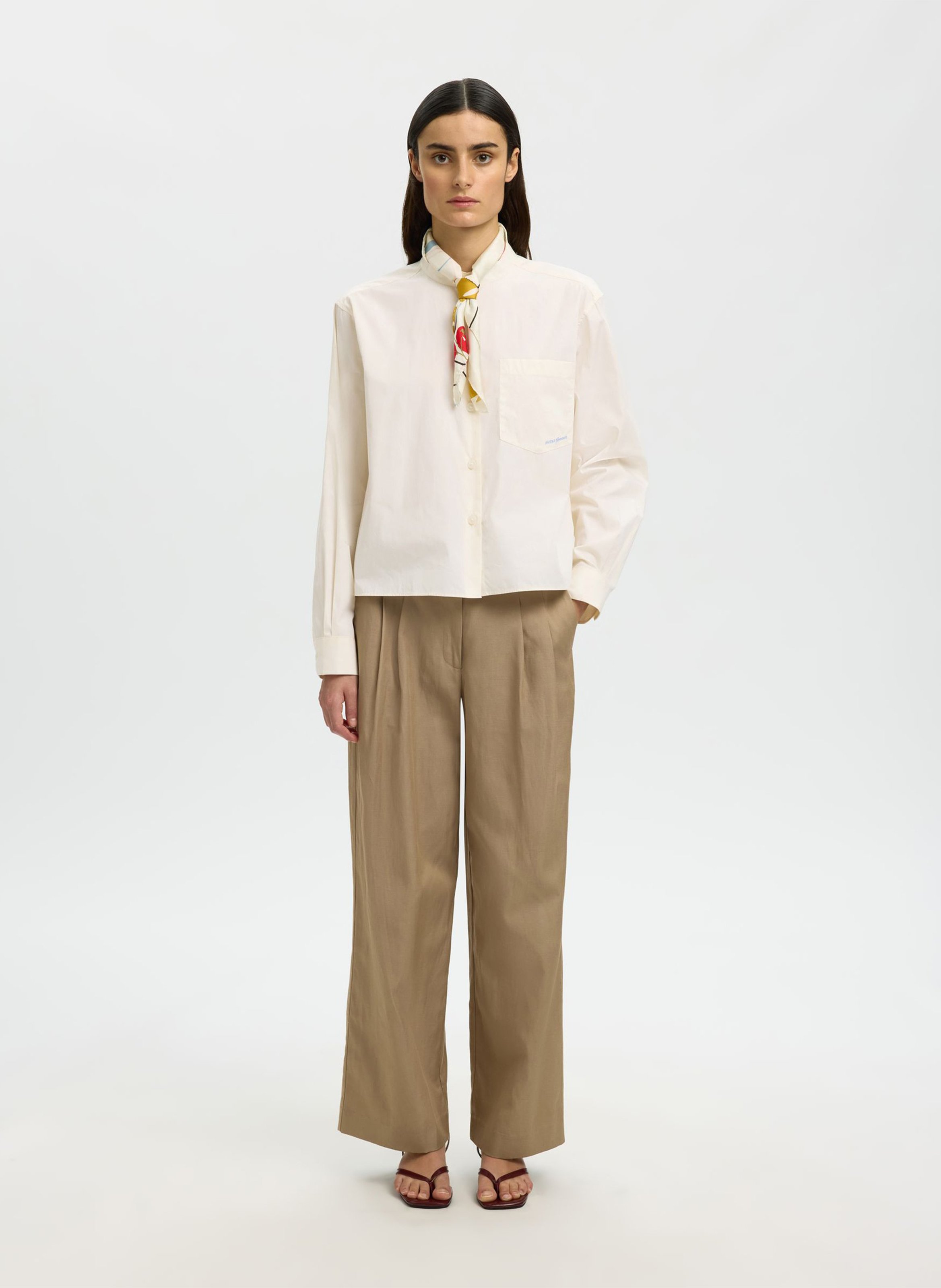 Round-neck cotton shirt SELECTED Beige