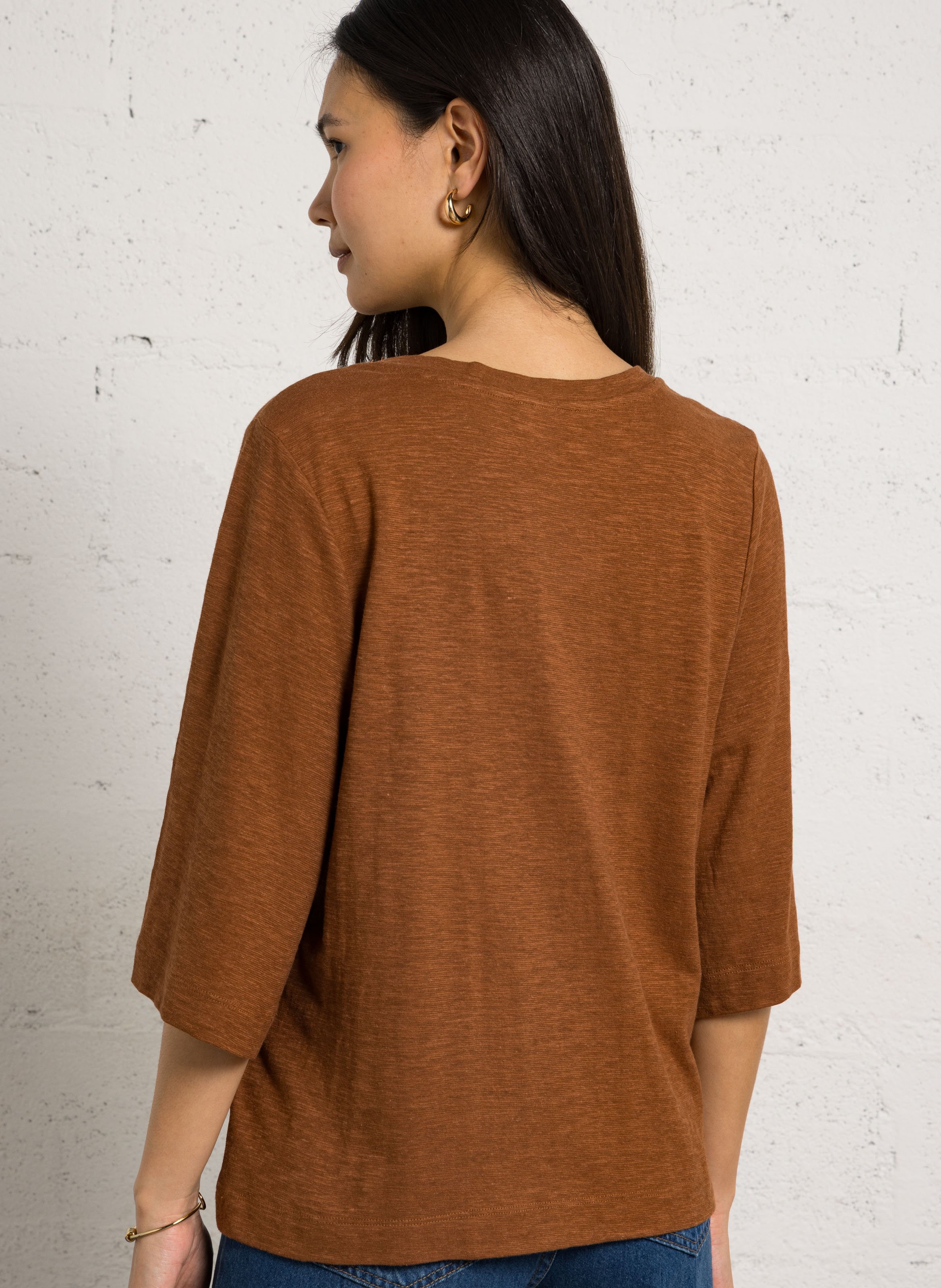 Effen top met lange mouwen en ronde hals MAISON 123 Bruin