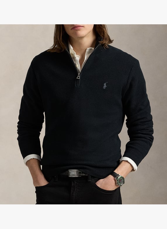 Cotton piqué high-Neck zipped sweater Black Polo ralph lauren Cotton piqué high-Neck zipped sweater Black Polo ralph lauren