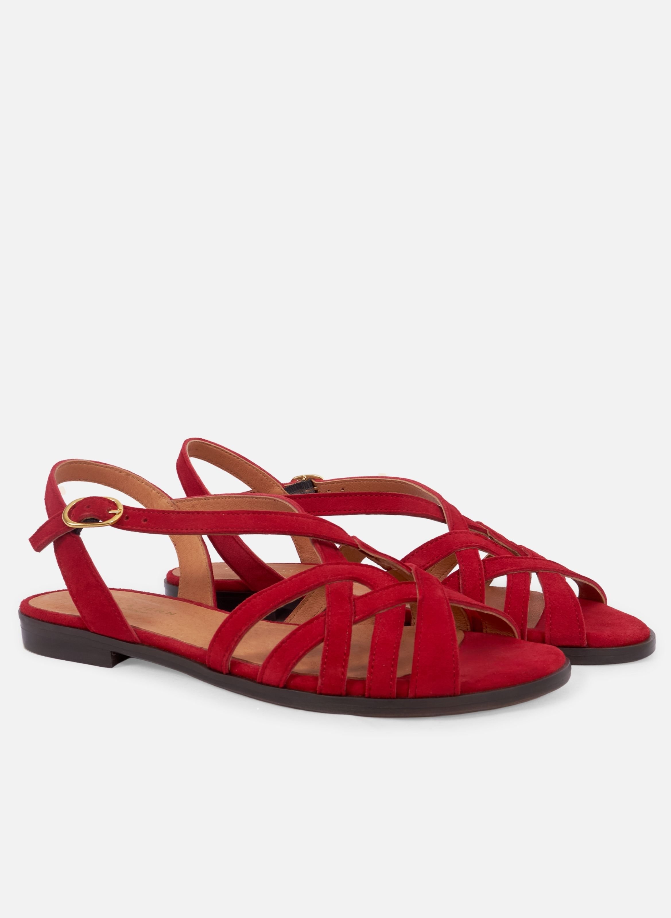 Flat suede leather strap sandals JULES & JENN Red
