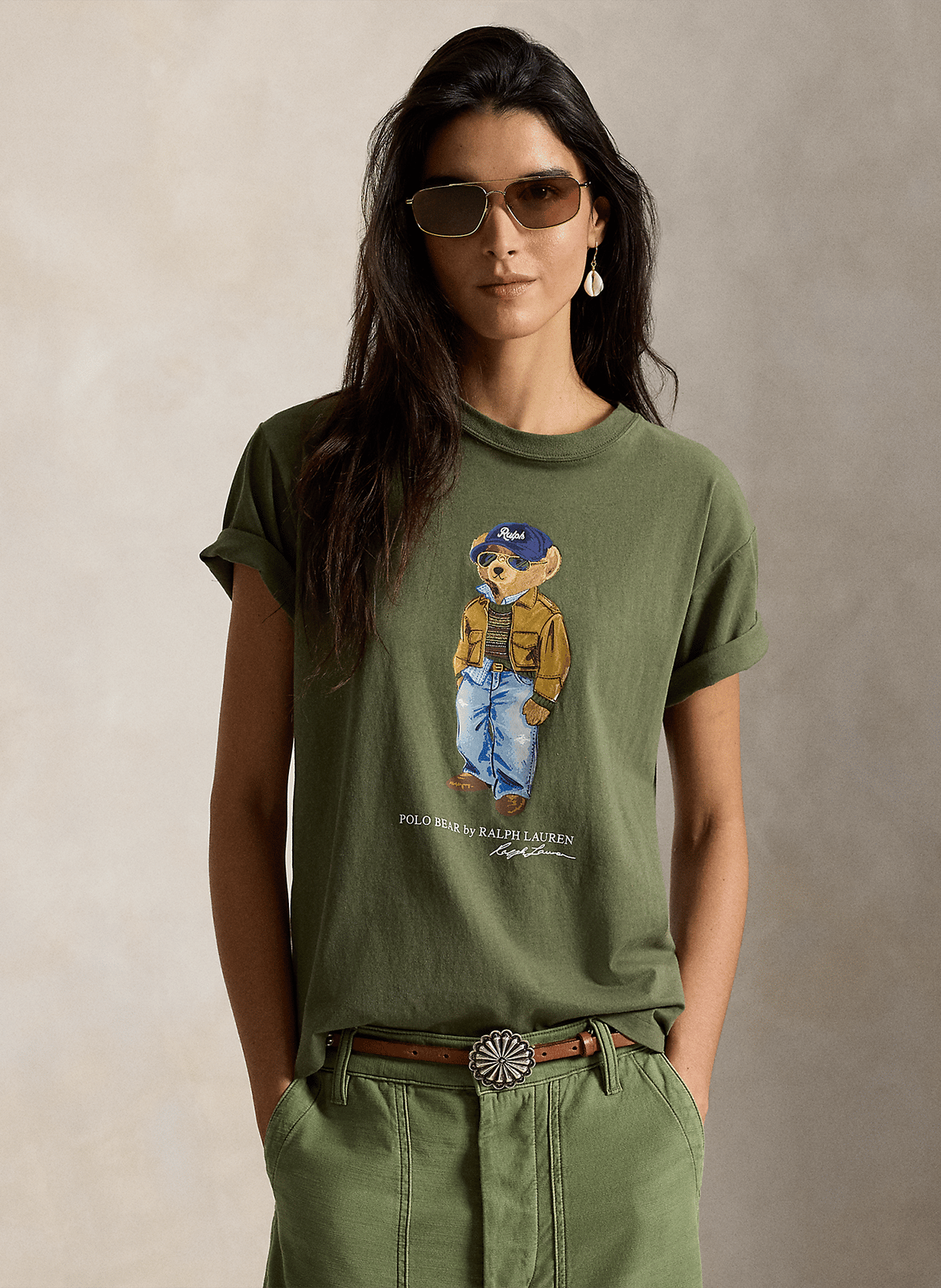 Straight round-neck cotton T-shirt with screen print POLO RALPH LAUREN Green
