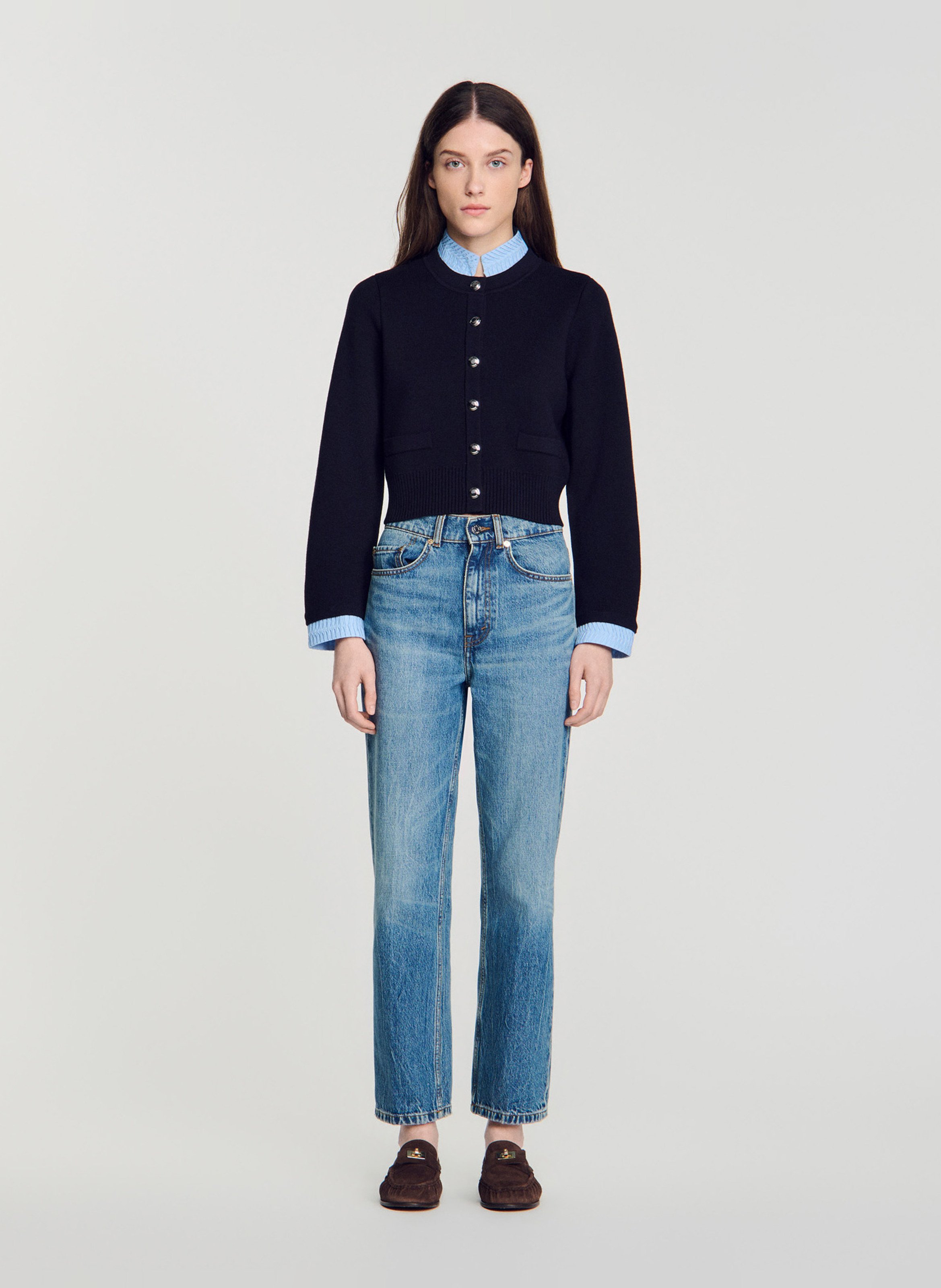 Cardigan boutonné uni SANDRO Bleu