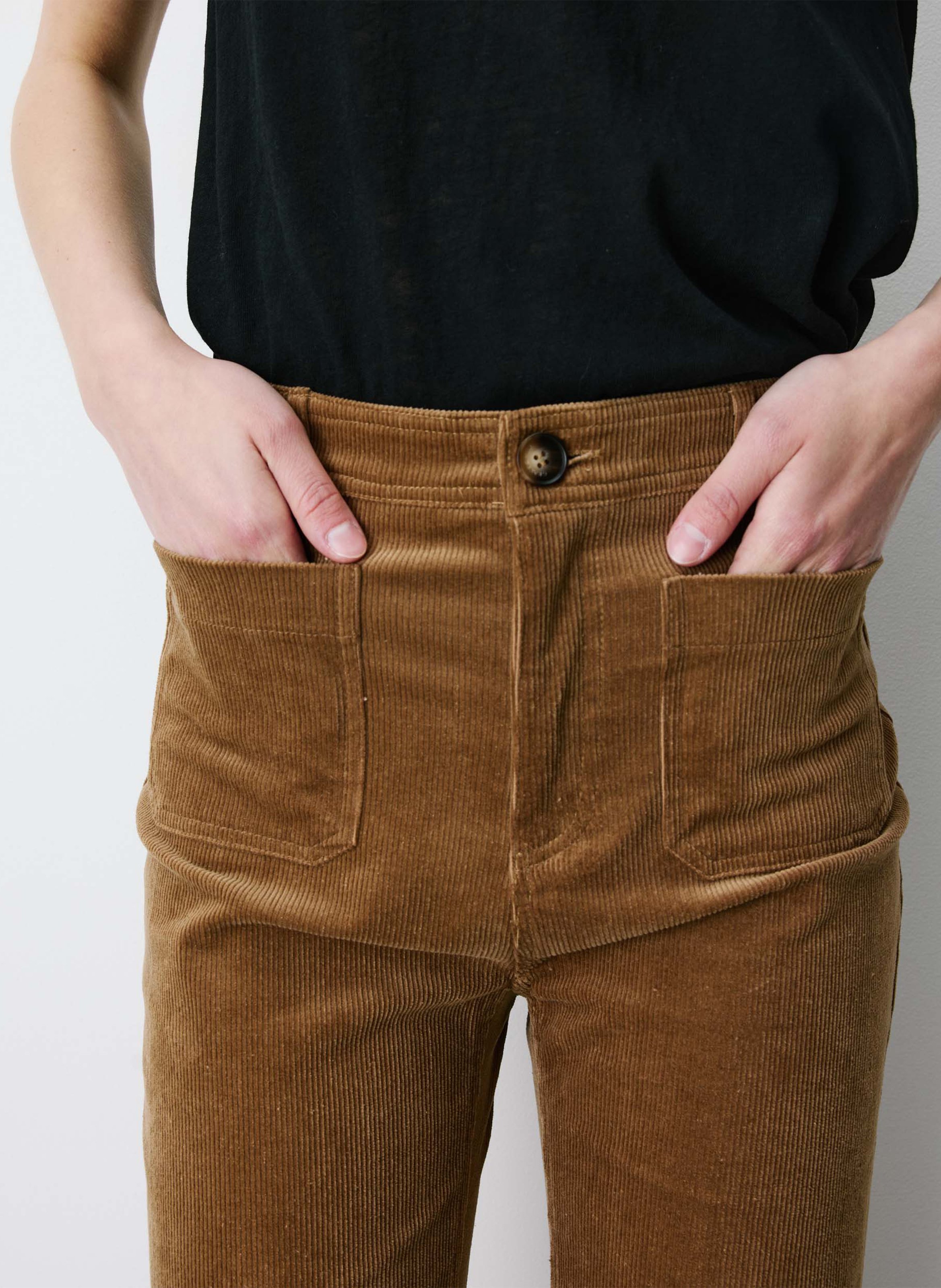 Pantalon droit côtelé en coton mélangé GRACE ET MILA Marron