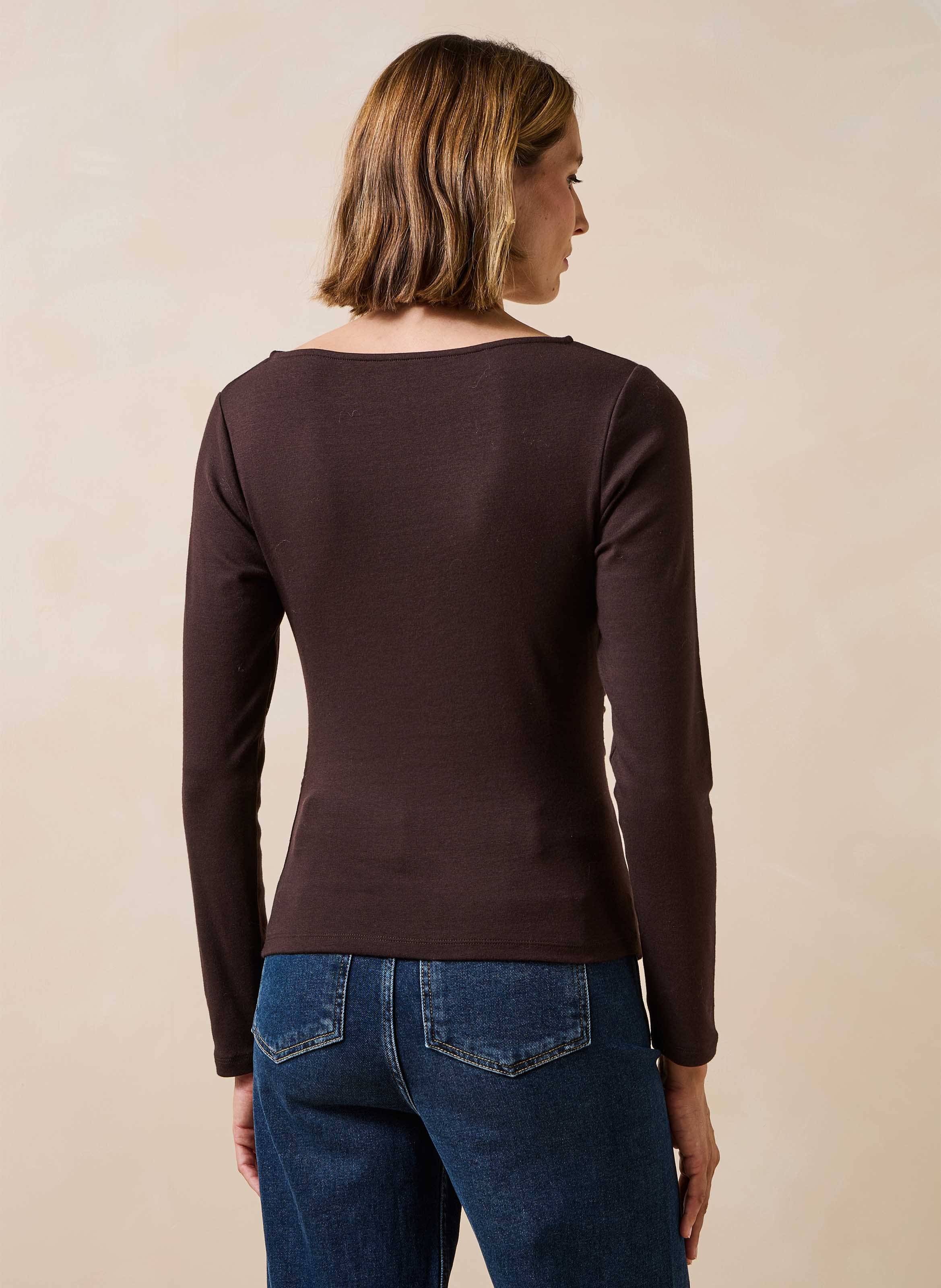 Tee-shirt droit col rond LA FEE MARABOUTEE Marron