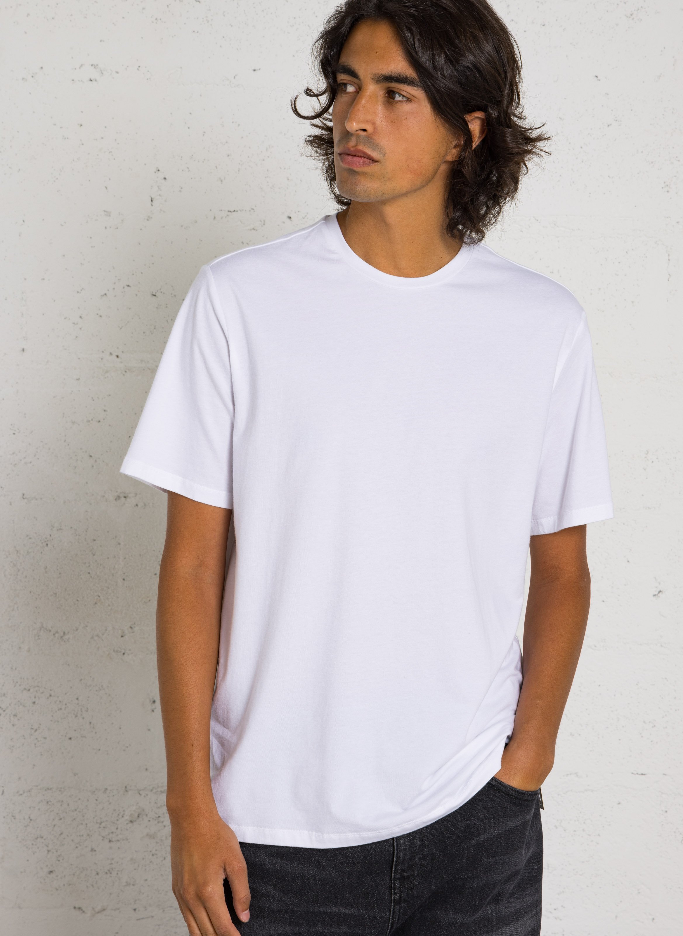 Gerade geschnittenes Rundhals-T-Shirt aus Bio-Baumwoll-Mix MAJESTIC FILATURES