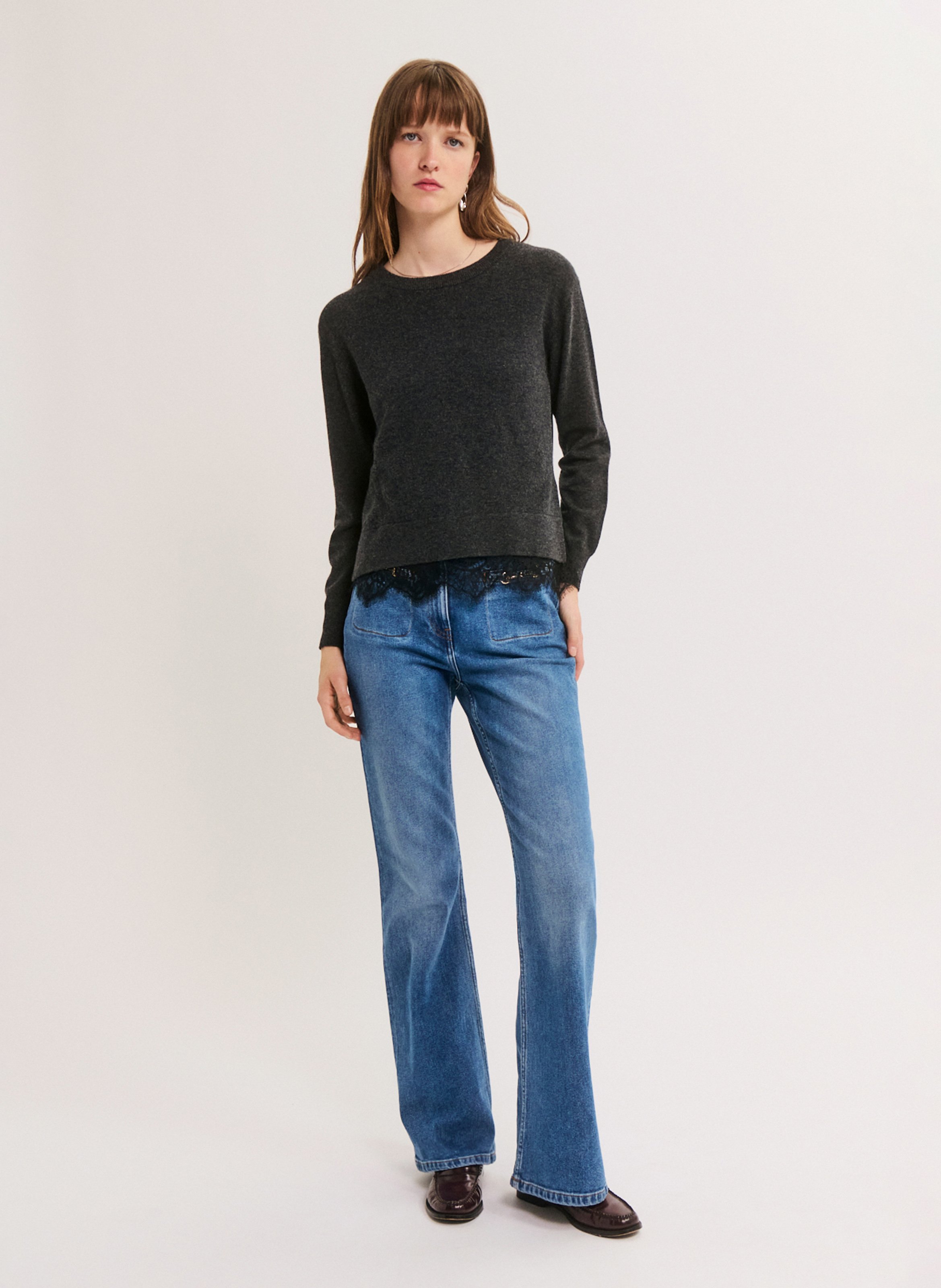 Gerade geschnittener Wollpullover PABLO Grau