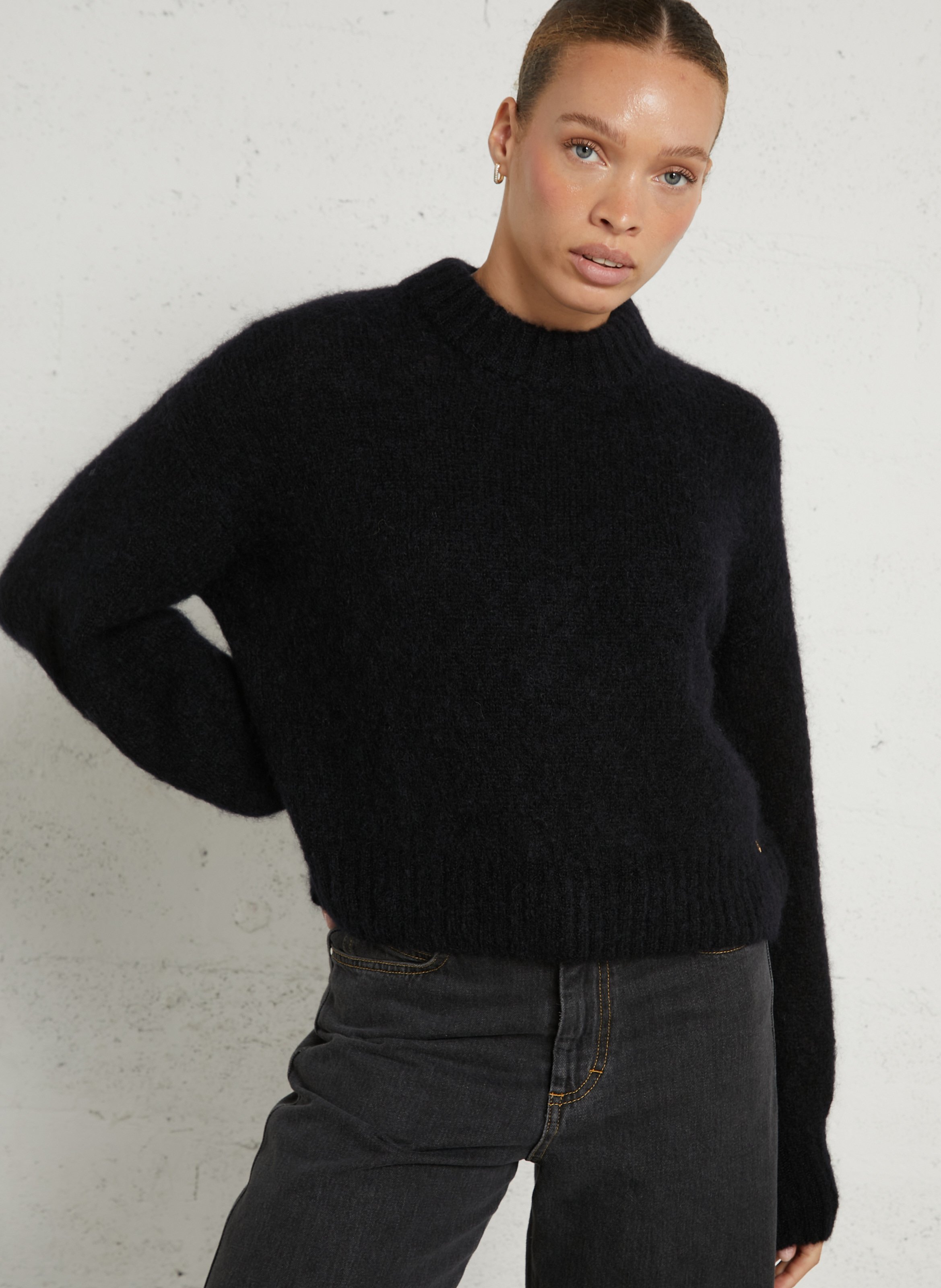 Oversized sweater with puffy sleeves in blended mohair DES PETITS HAUTS Blue