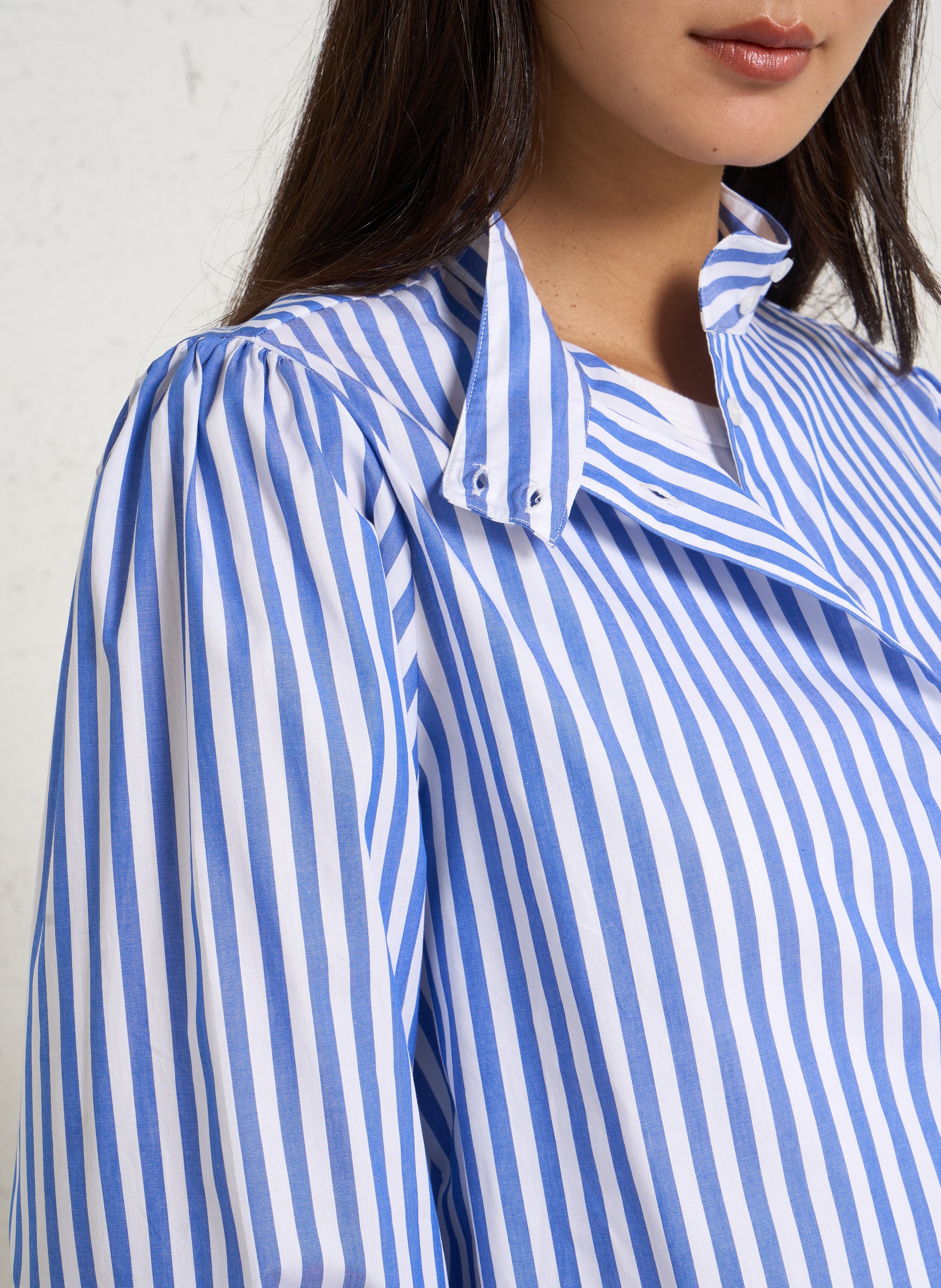 Striped straight cotton shirt with classic collar IKKS Blue