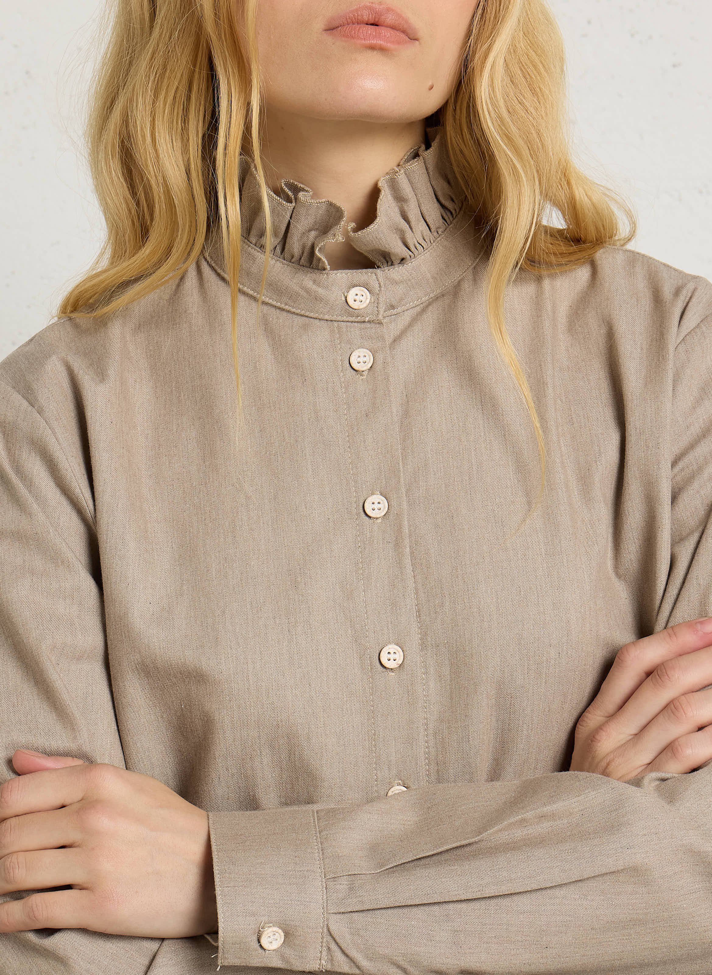 Chemise ample à col montant en coton HOD PARIS Beige