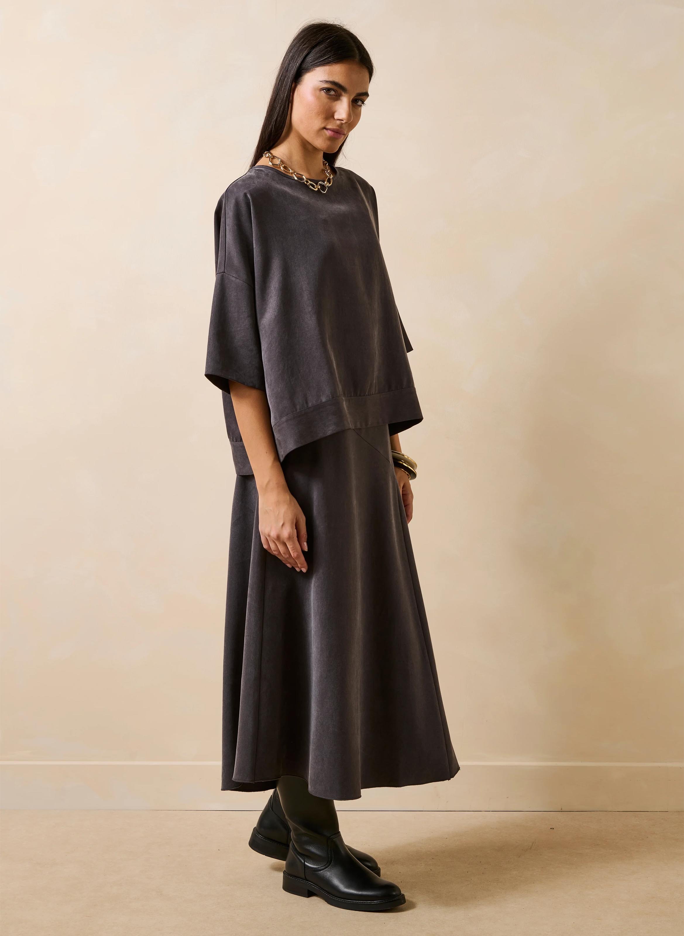 Long flared skirt LA FEE MARABOUTEE Grey
