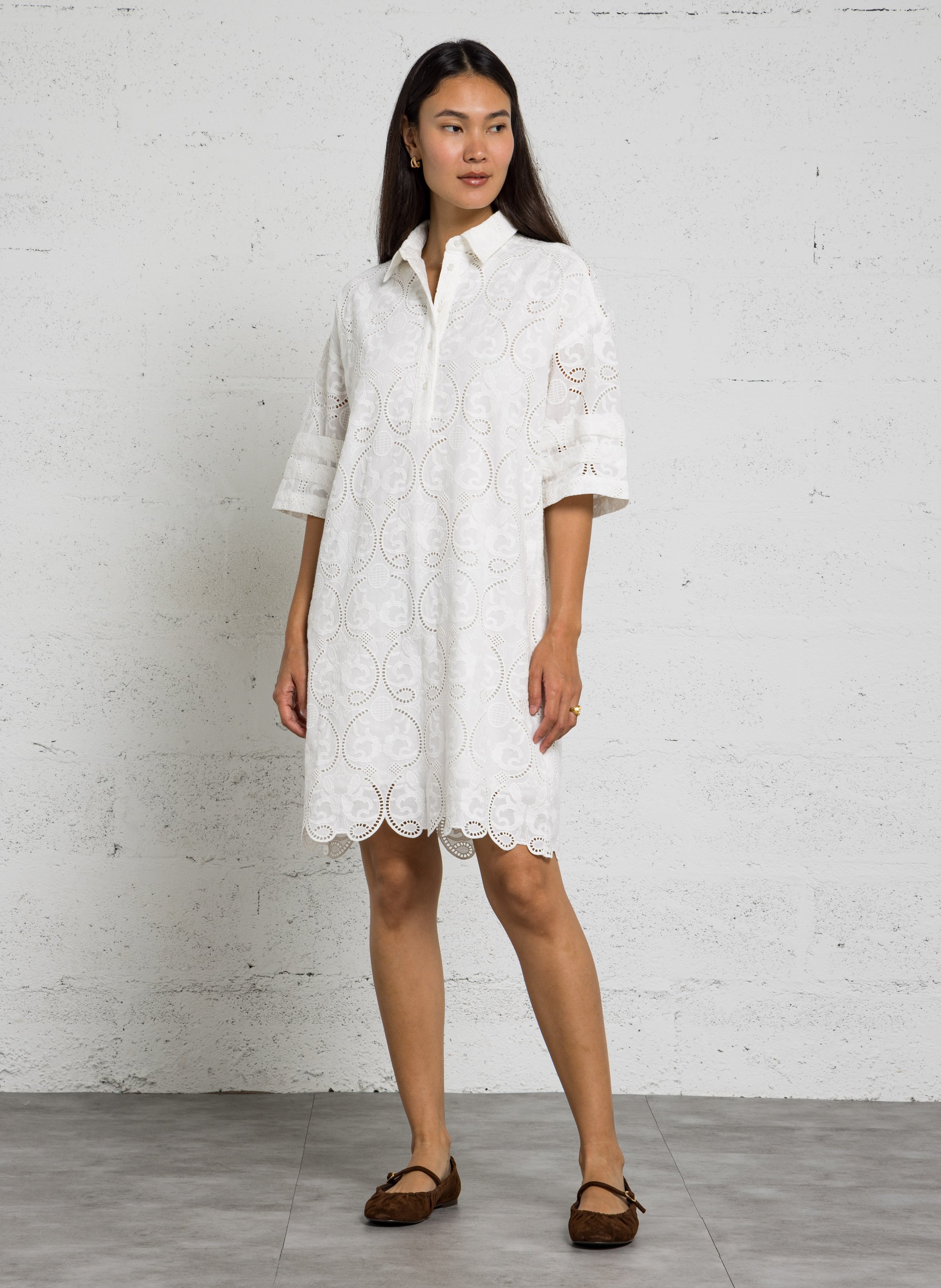 Robe courte droite à bordure en coton IKKS Blanc