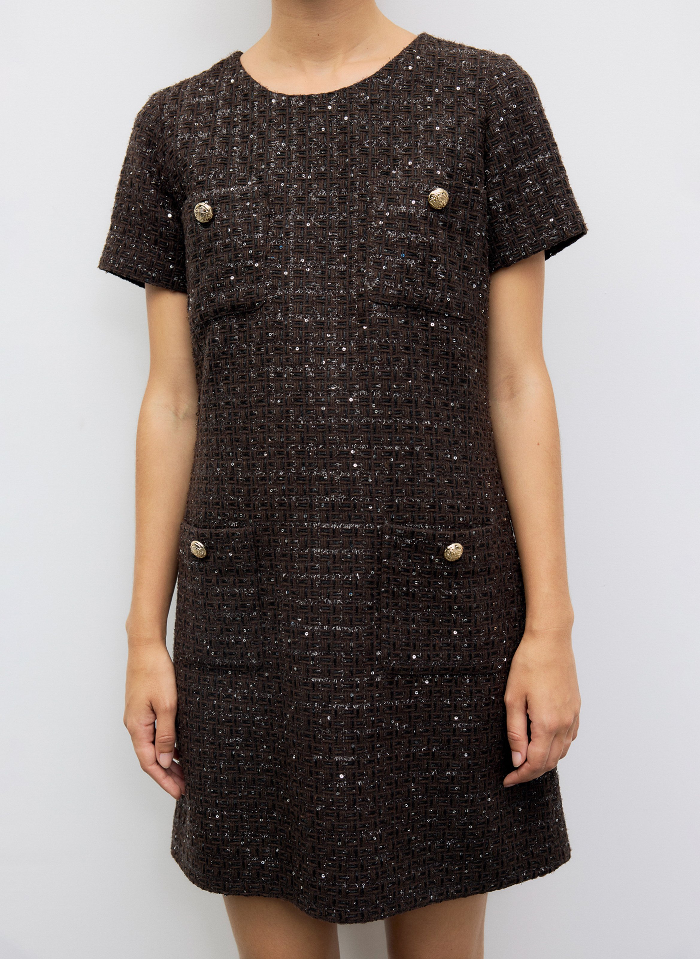 Kurzes Tweedkleid mit kurzen Ärmeln GERARD DAREL Braun