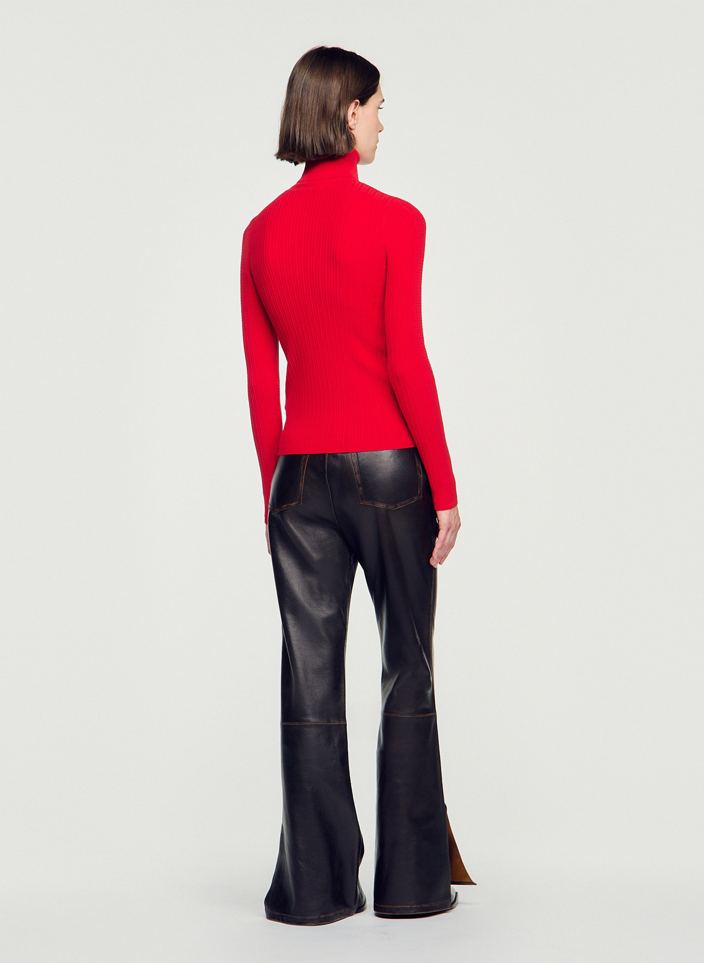 Pull droit col roulé SANDRO Rouge