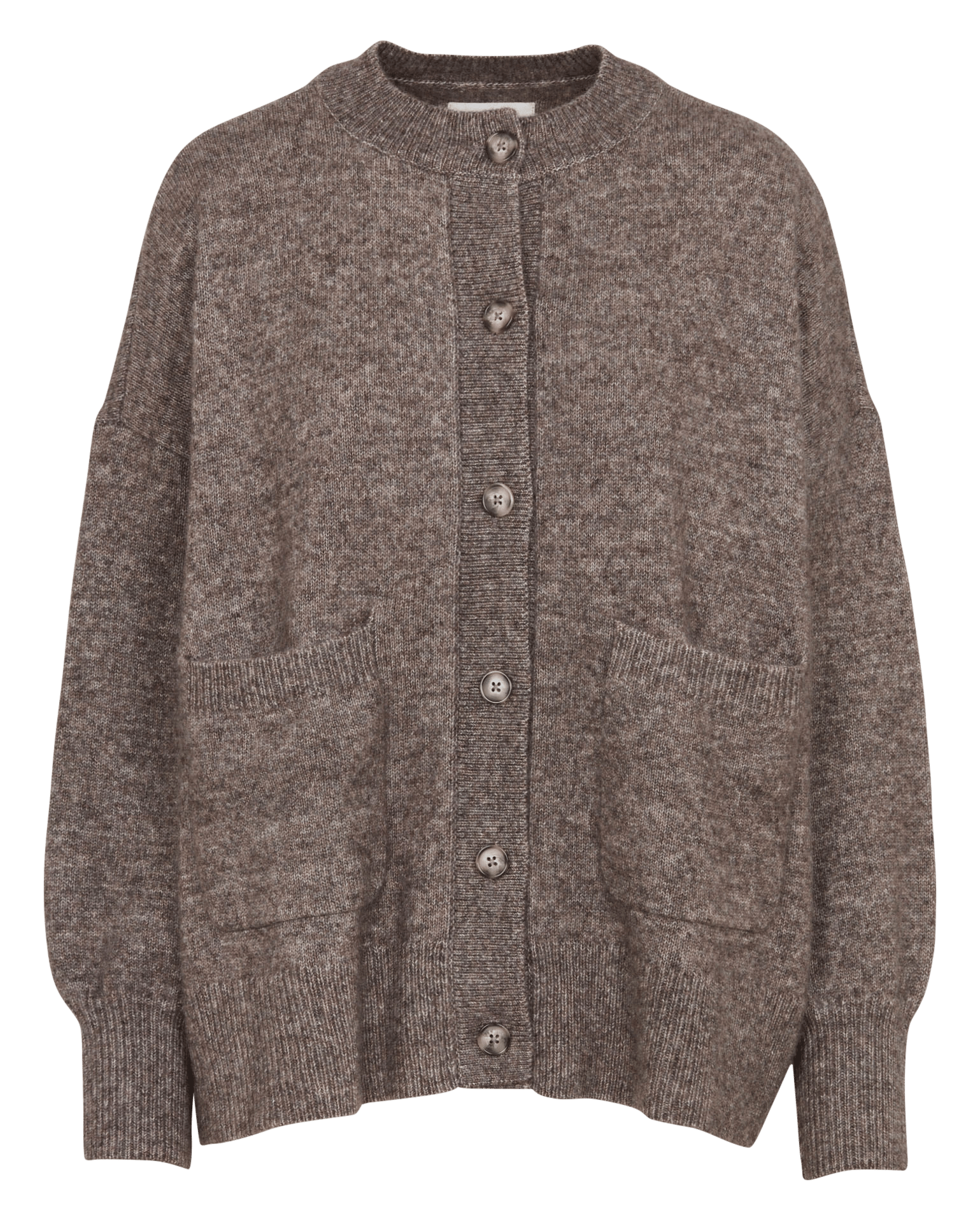 Loose-Fitting Cotton and Wool Crew-Neck Cardigan DES PETITS HAUTS Grey