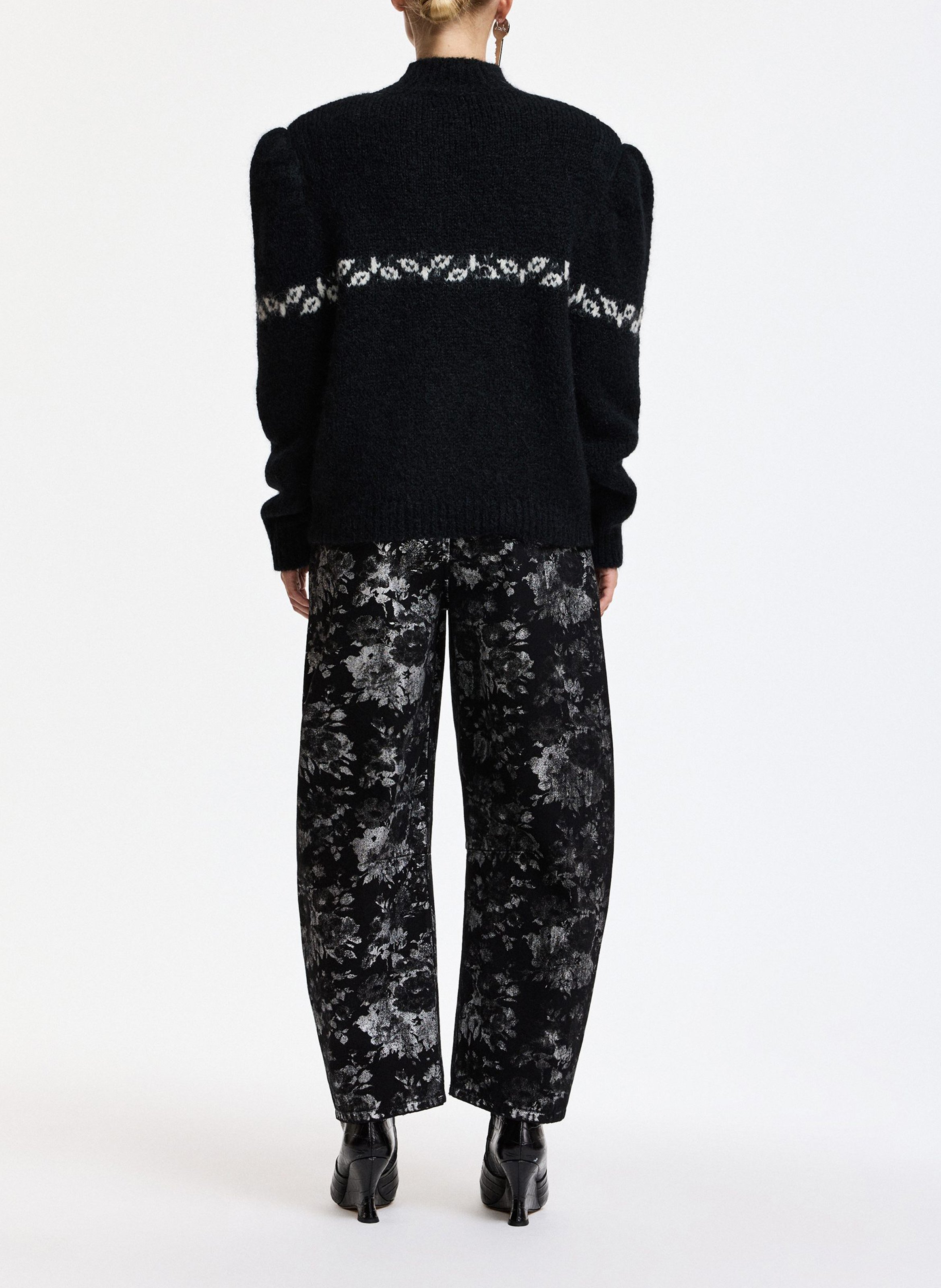 Bedruckte Barrel-Jeans mit hohem Bund ESSENTIEL ANTWERP Schwarz