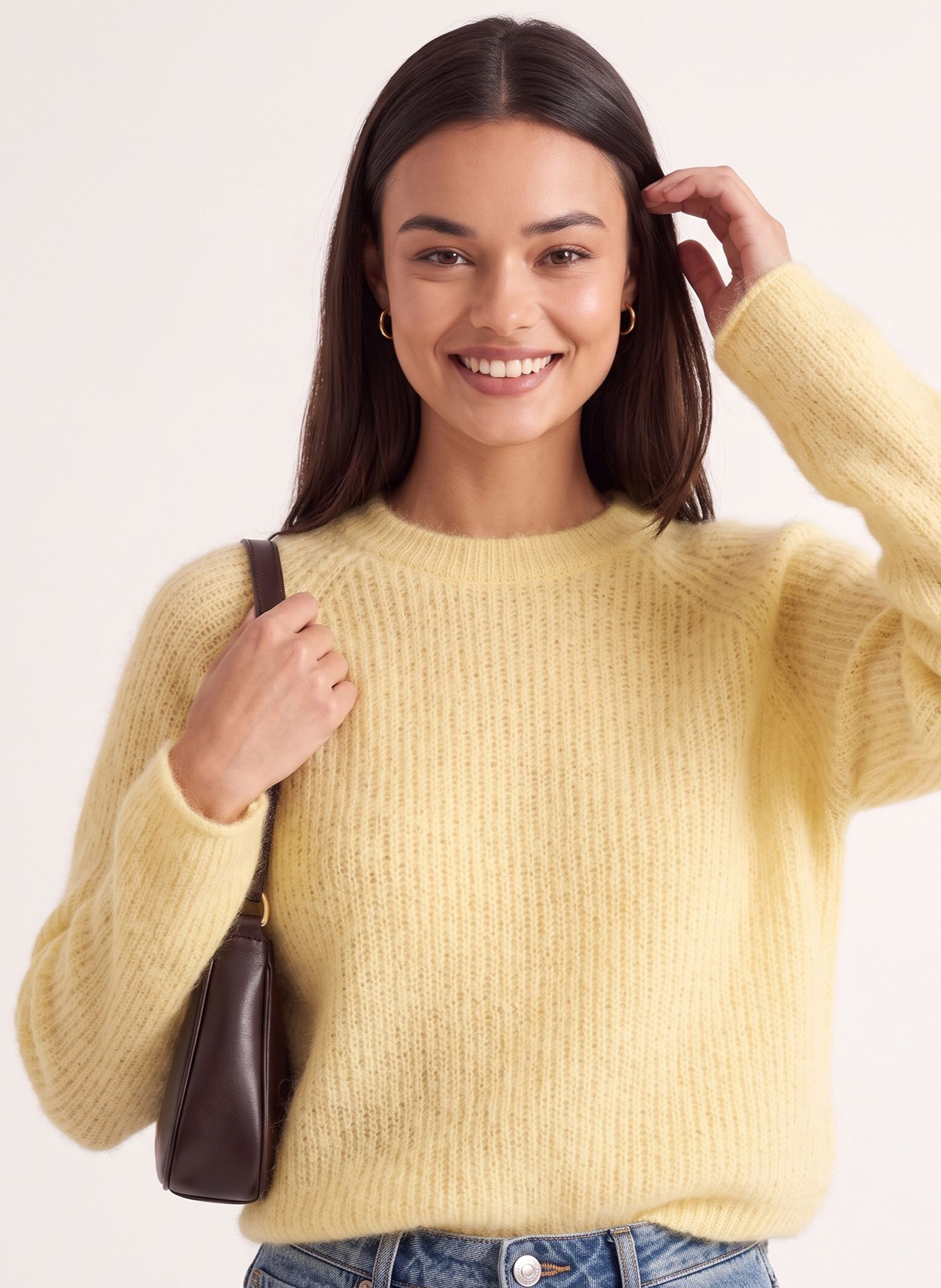 Pull droit col rond en laine mélangée KOOKAI Jaune