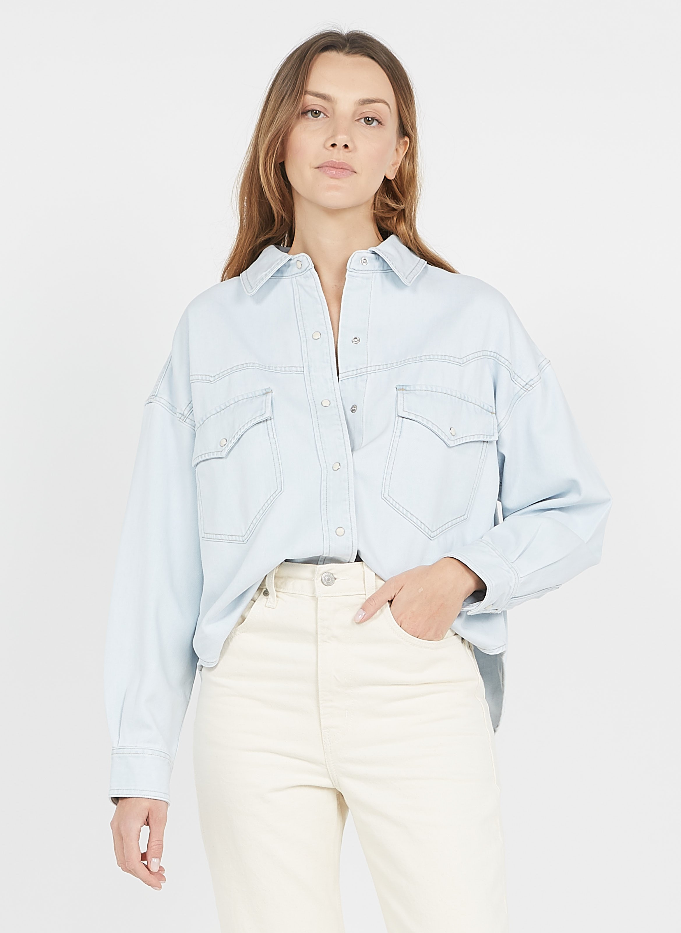 Chemise col classique en jean Bleu