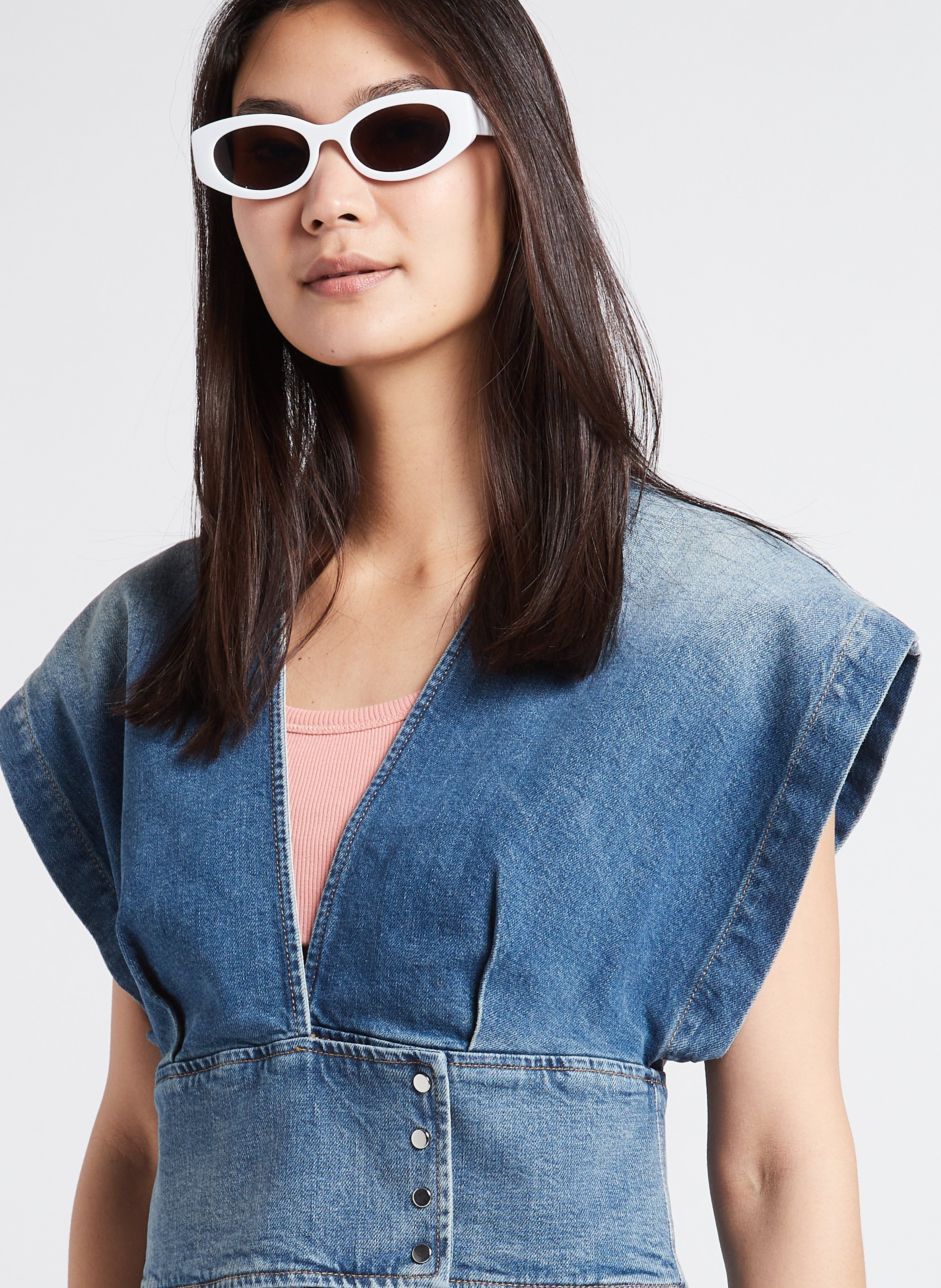 Top court col V en denim stretch  IRO Bleu