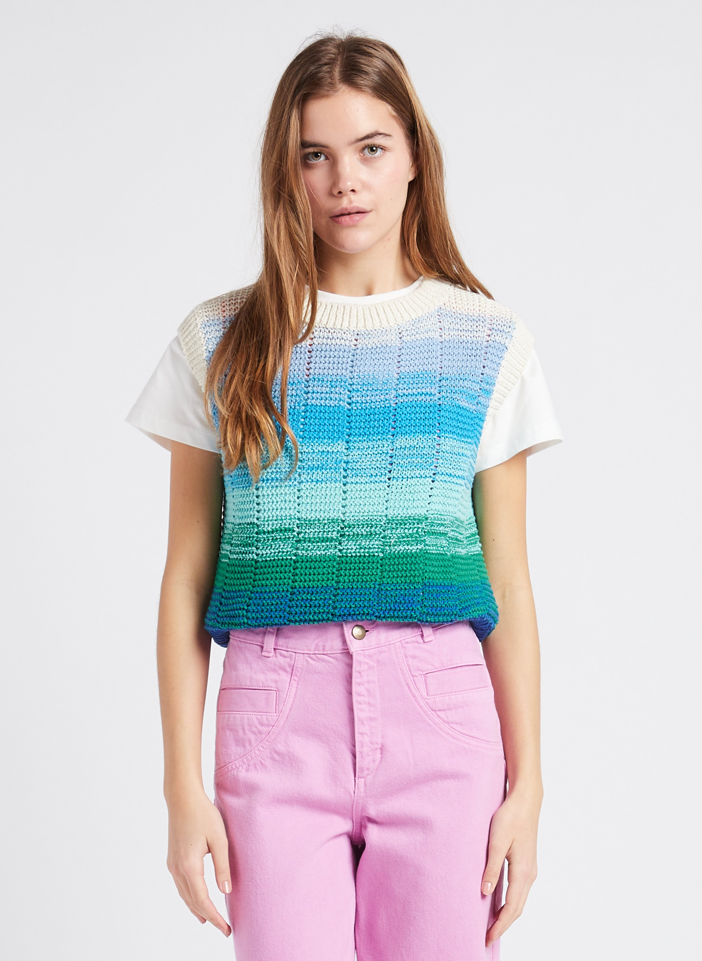 Pull col rond droit en coton recyclé mélangé INDEE Vert