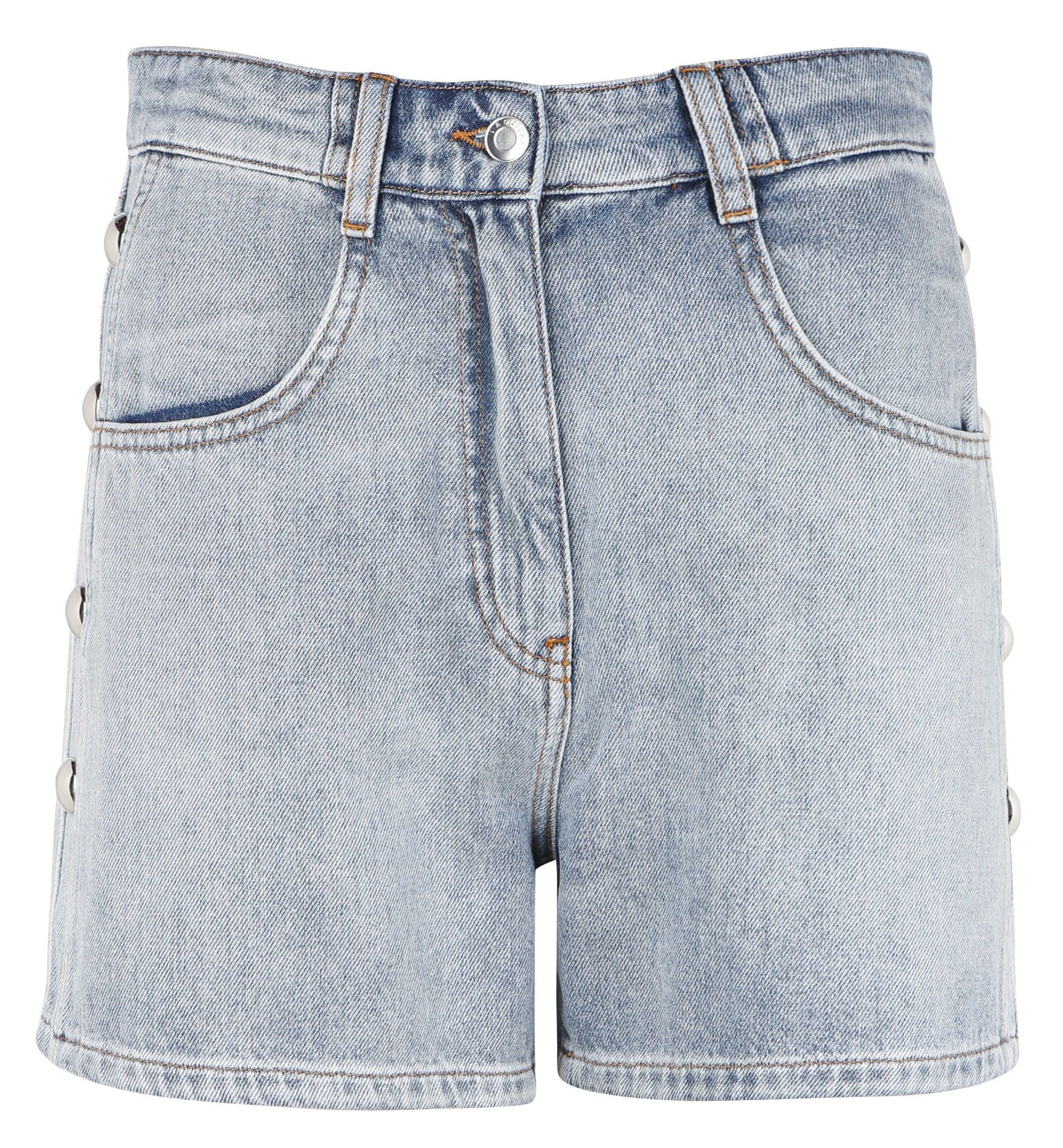 Straight high-rise cotton denim shorts with studs IRO Blue