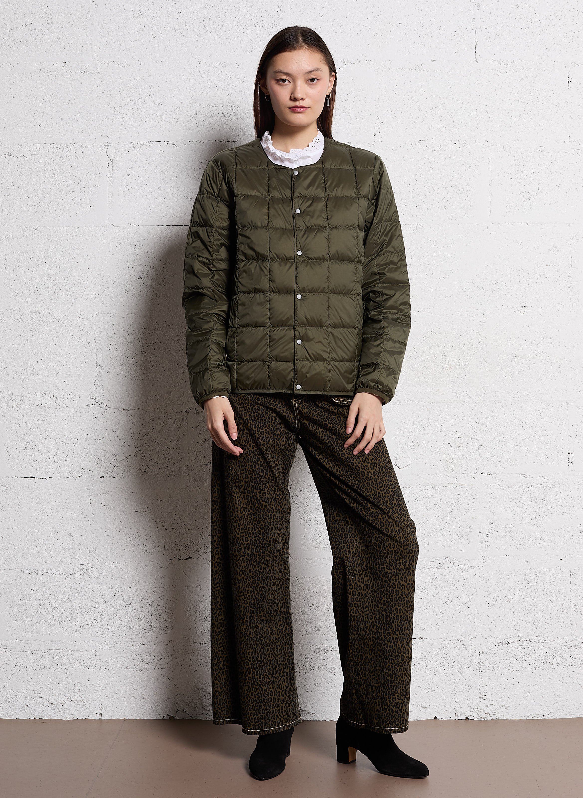 Veste col rond matelassée TAION Kaki